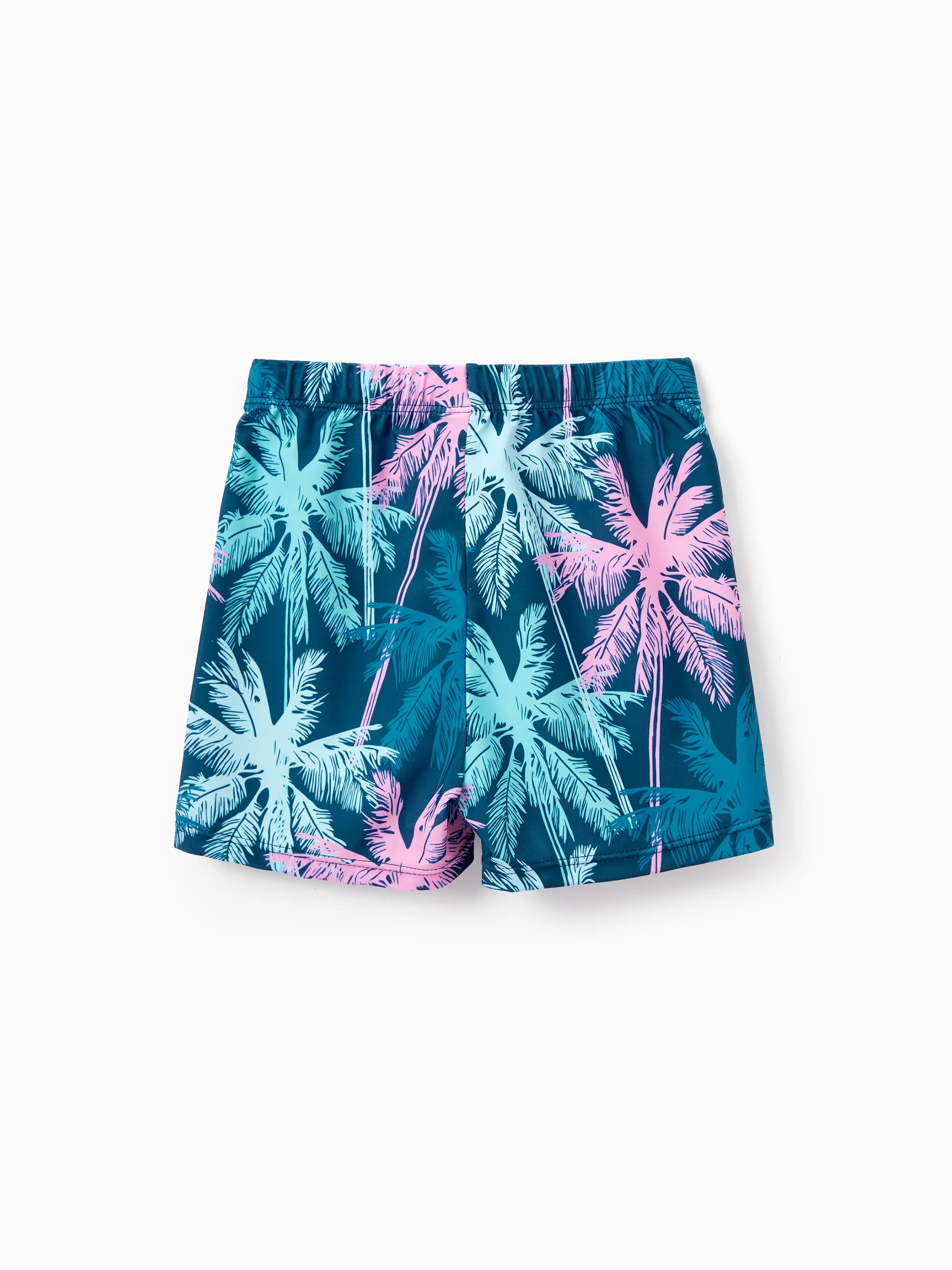 Toddler Boy Swimsuits Tropical Palm Tree Print Swim Trunks Set, Beach Vacation Swimwear Turquoise