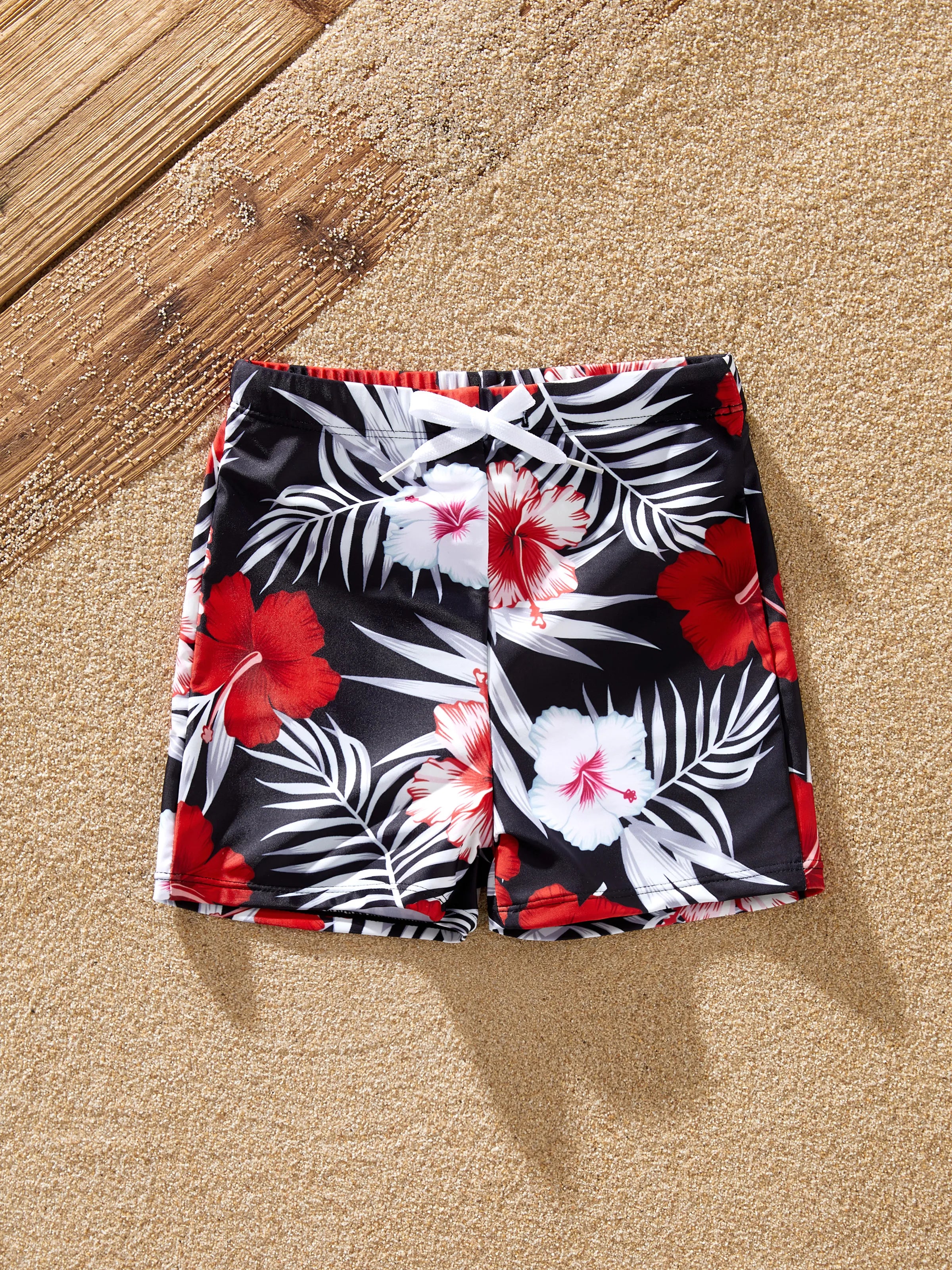 Toddler Boy Tropical Floral Swim Trunk Black