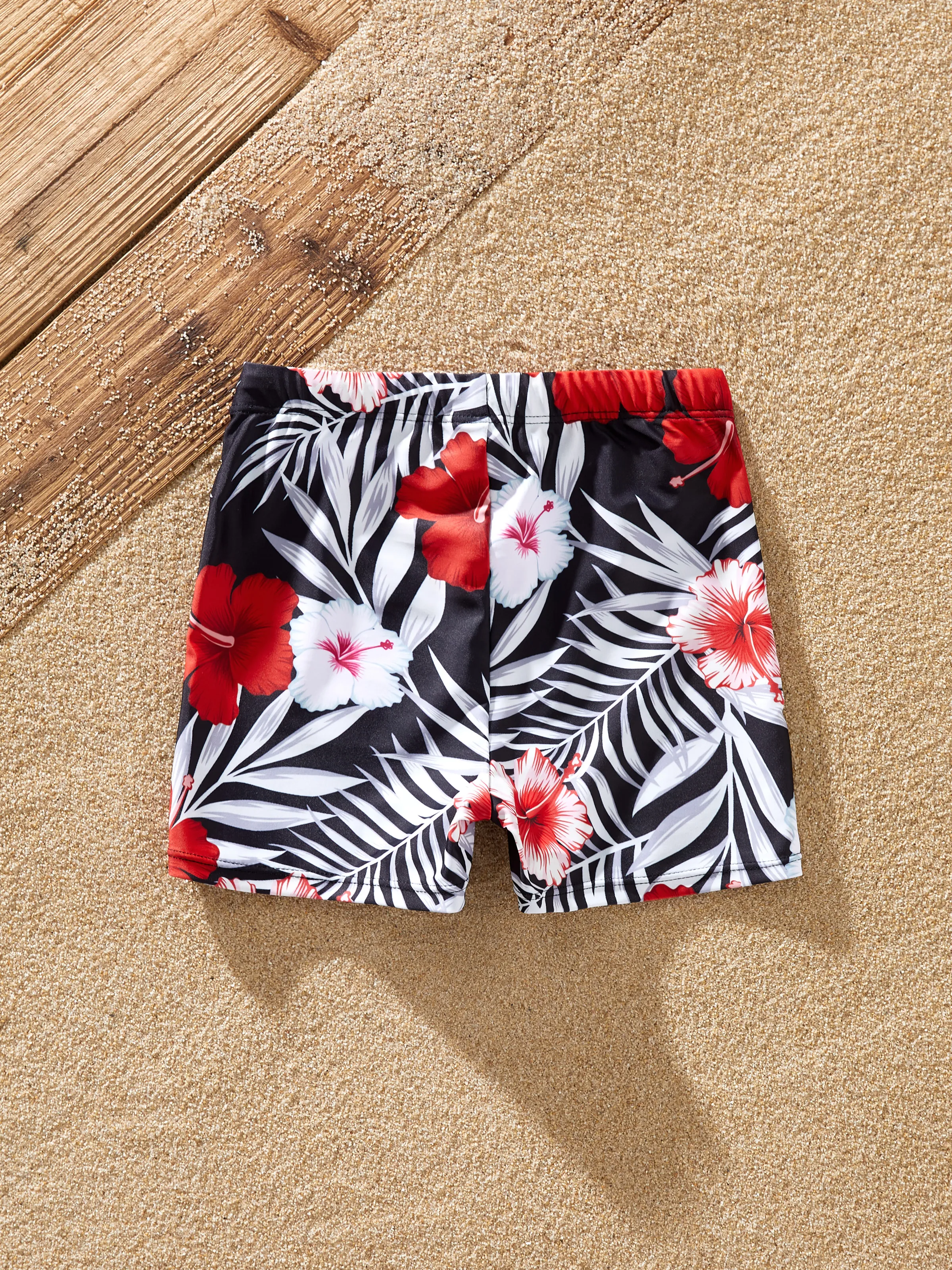 Toddler Boy Tropical Floral Swim Trunk Black