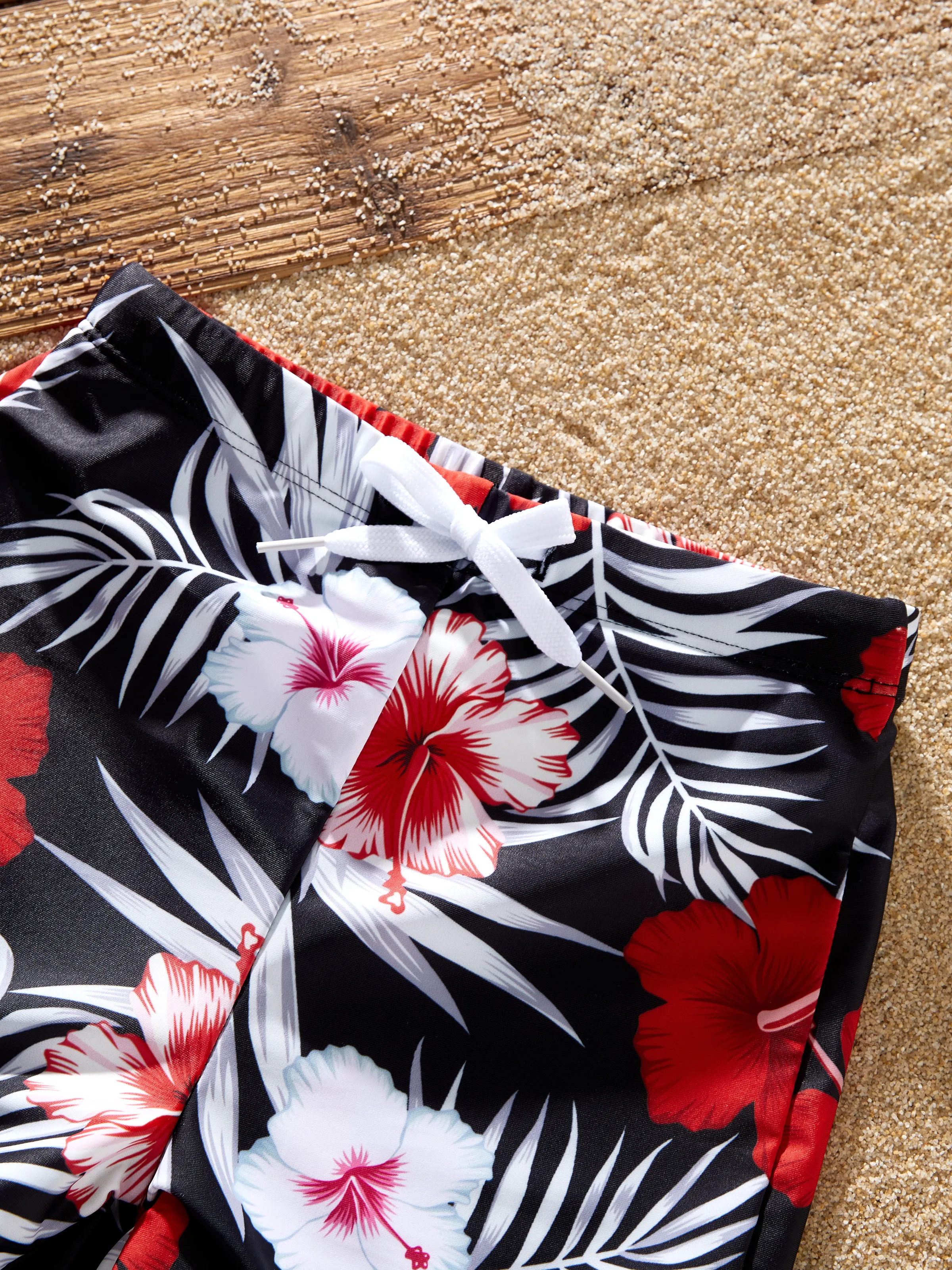 Toddler Boy Tropical Floral Swim Trunk Black