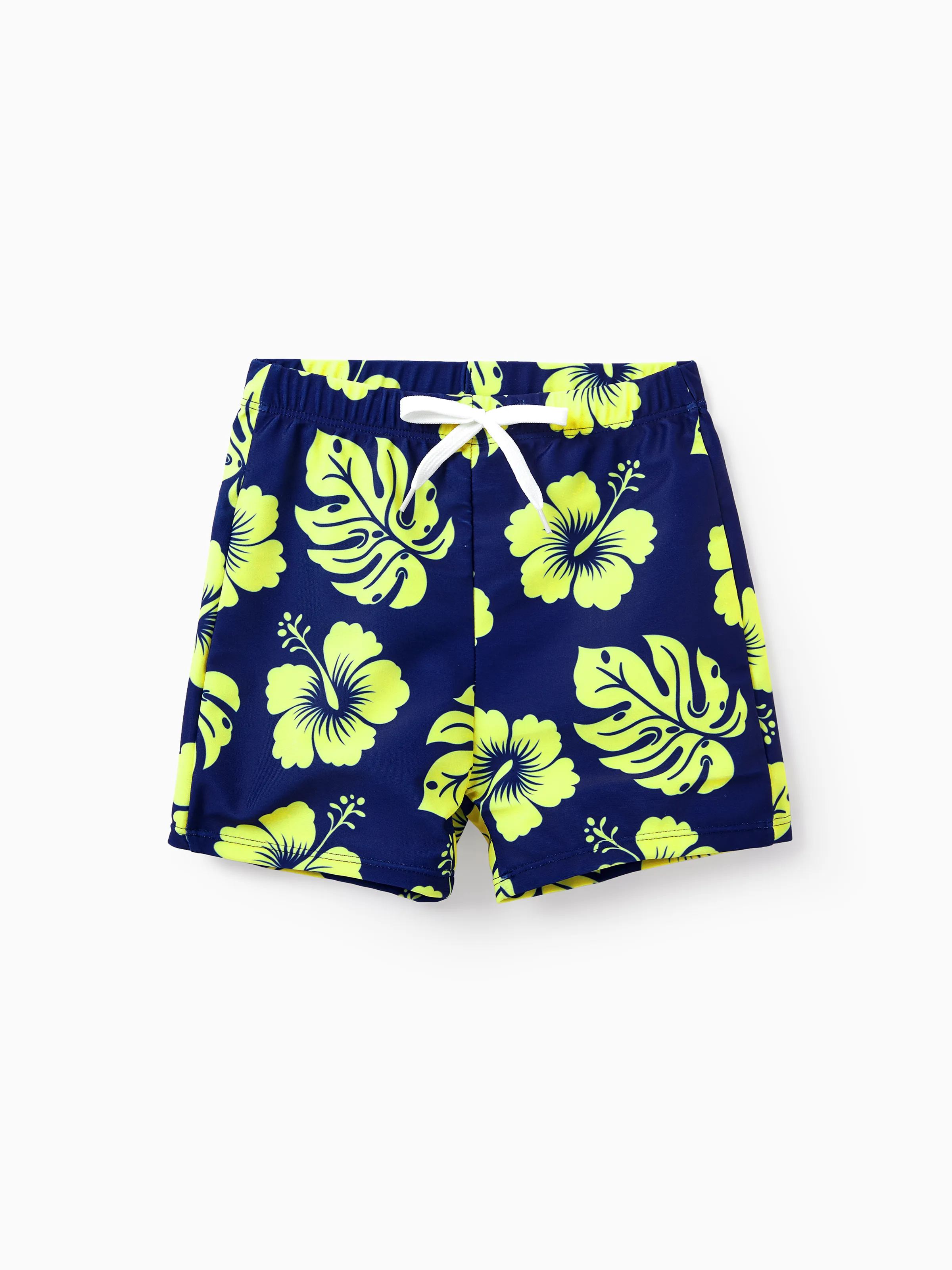 Toddler Boy Tropical Floral Swim Trunks Set Deep Blue
