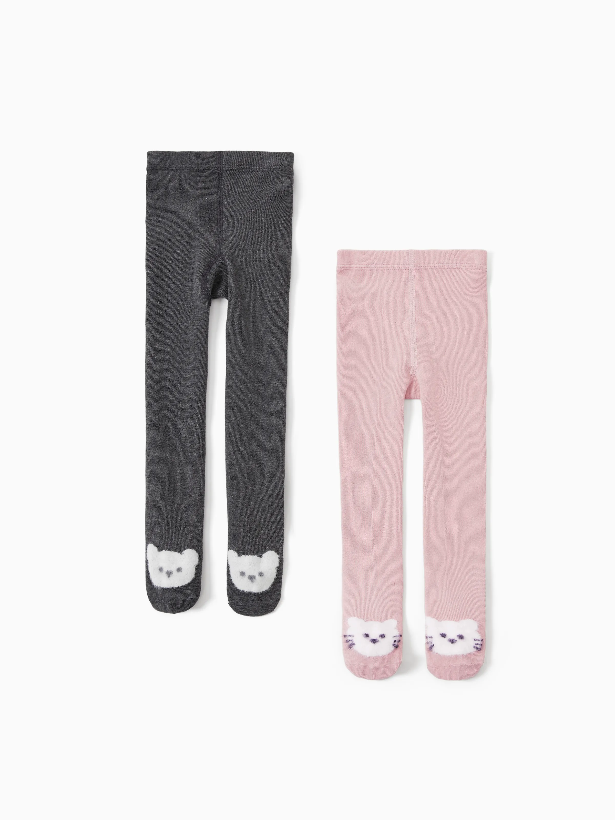 2-Pack Baby/Toddler Girl Embroidered Childlike Socks Pink+Gray