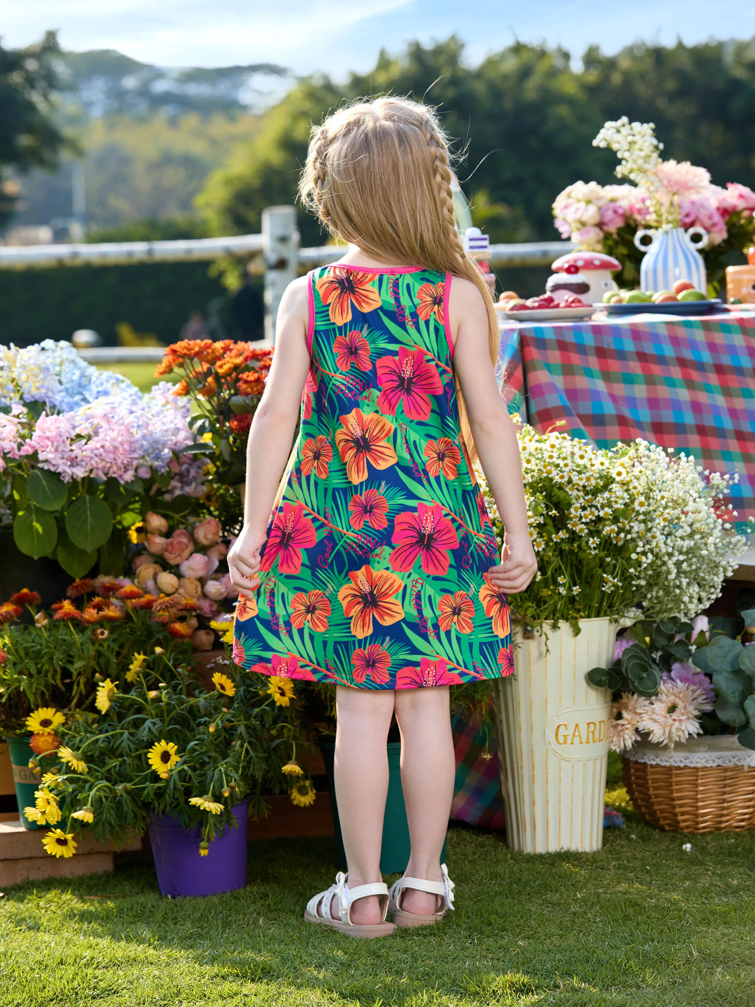 PAW Patrol Toddlers Girl 1pc Skye Tropical Plant Sleeveless Dresse Hot Pink