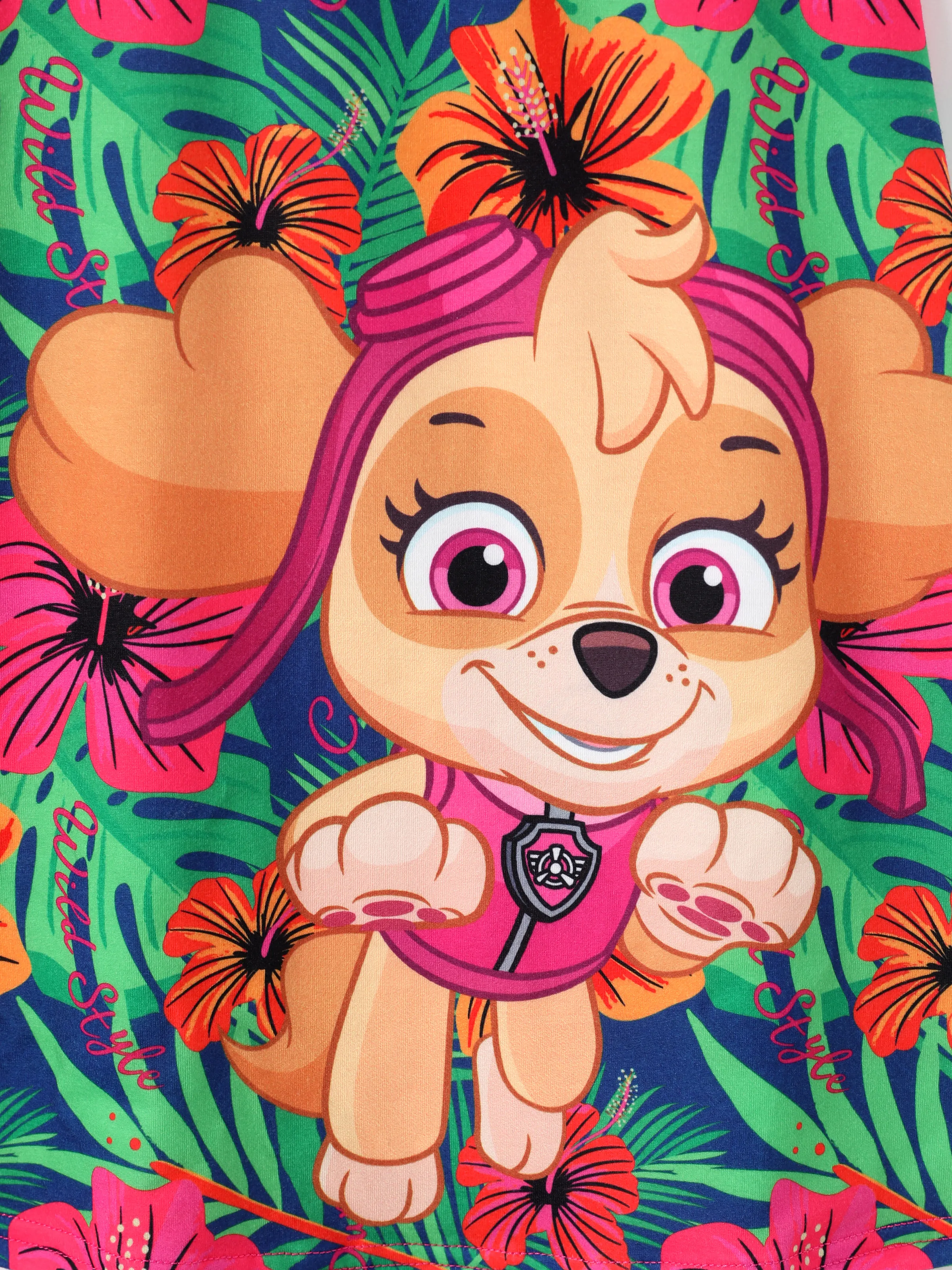 PAW Patrol Toddlers Girl 1pc Skye Tropical Plant Sleeveless Dresse Hot Pink