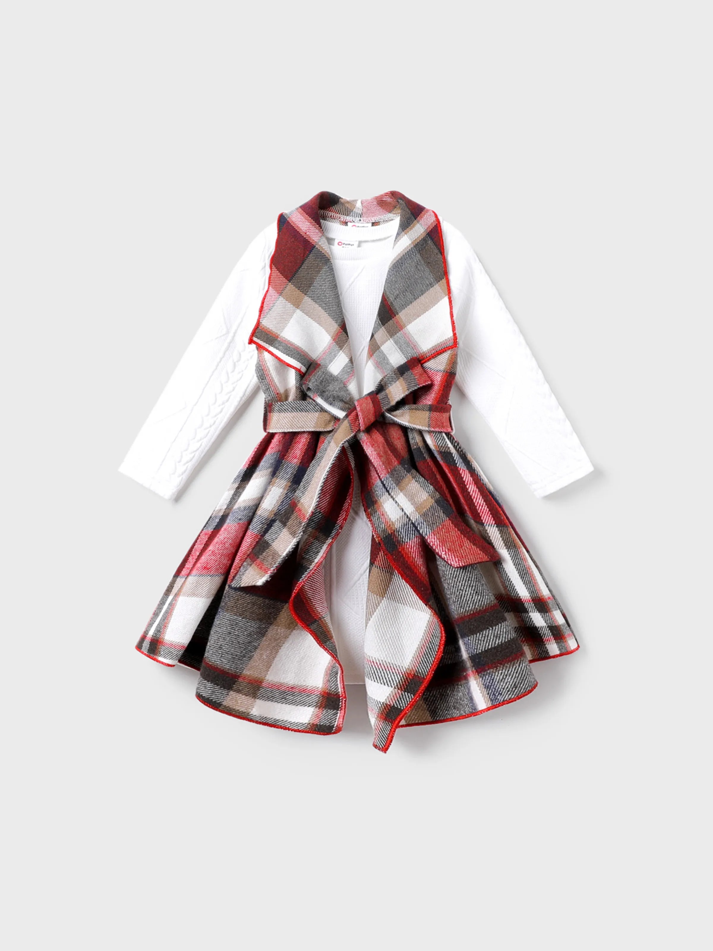 3PCS Toddler Girl Asymmetrical Hemline Classic Grid Dress Set Red