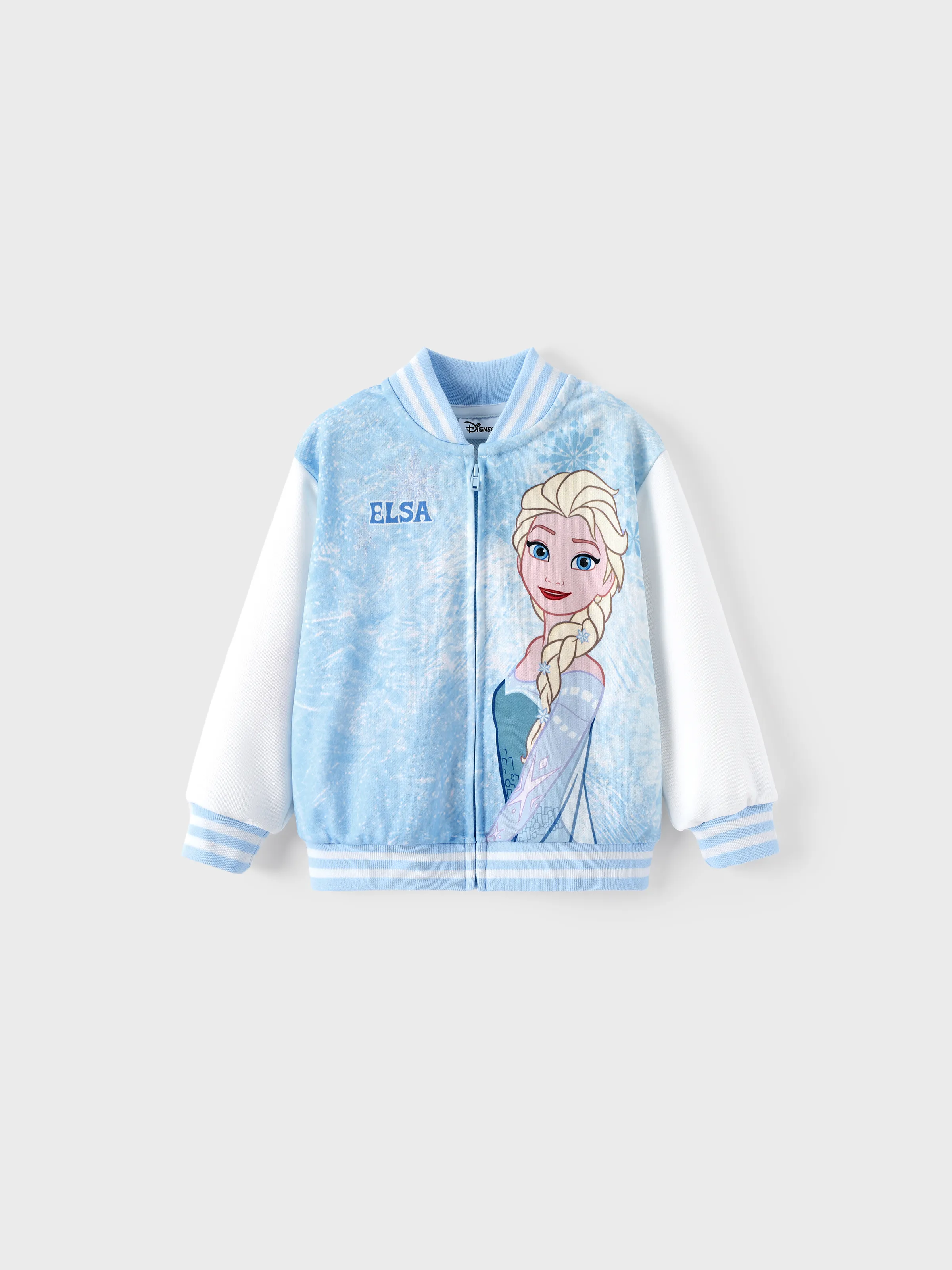 Disney Frozen Toddler Girl Elsa Snowflake Print Bomber Jacket Blue