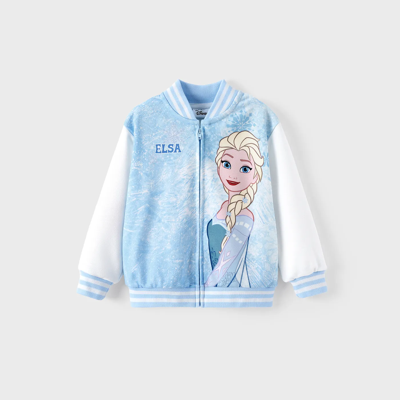 Disney Frozen Toddler Girl Elsa Snowflake Print Bomber Jacket Blue