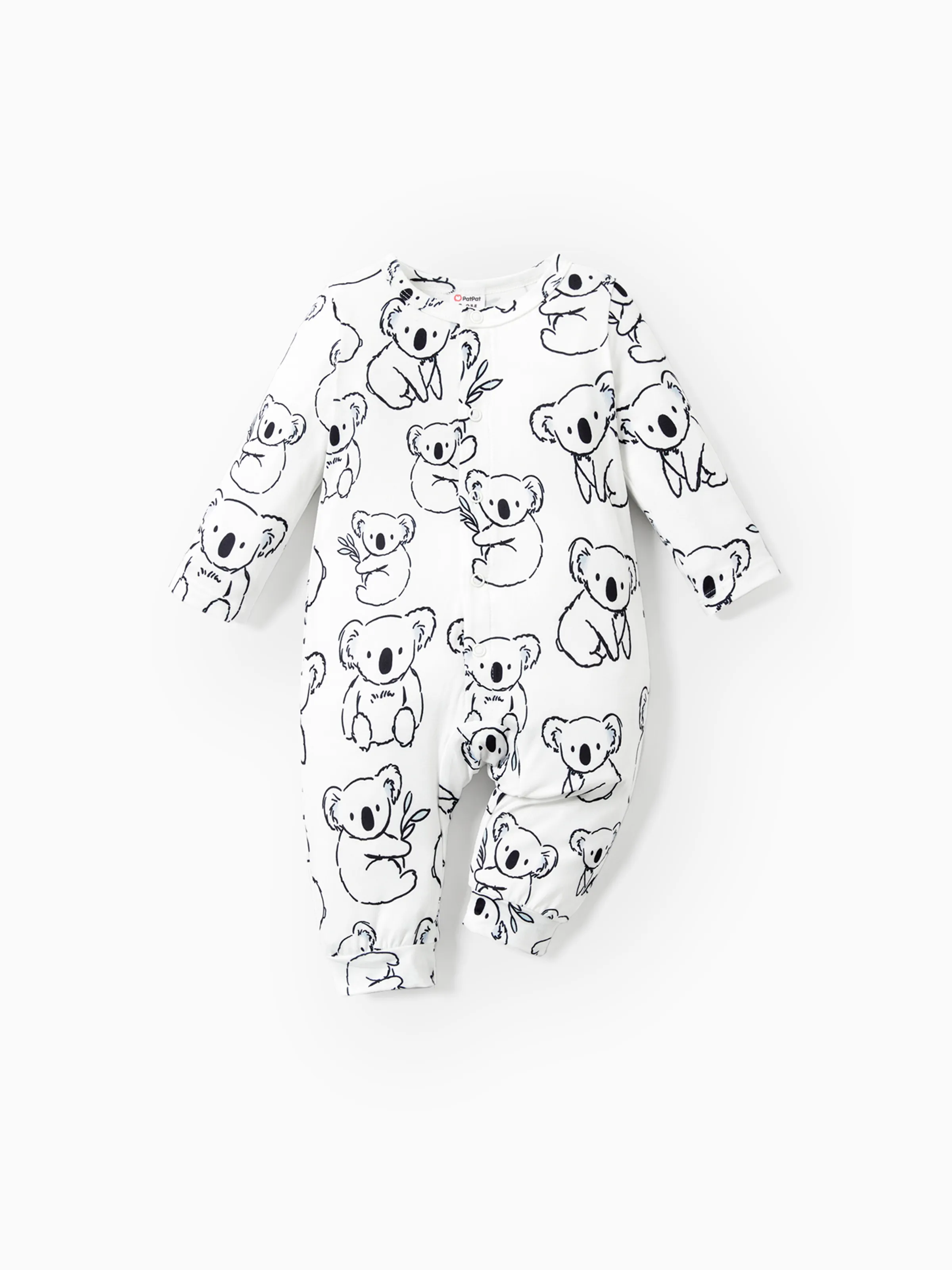 Baby Boy Childlike Panda Button Long Sleeves Jumpsuit White