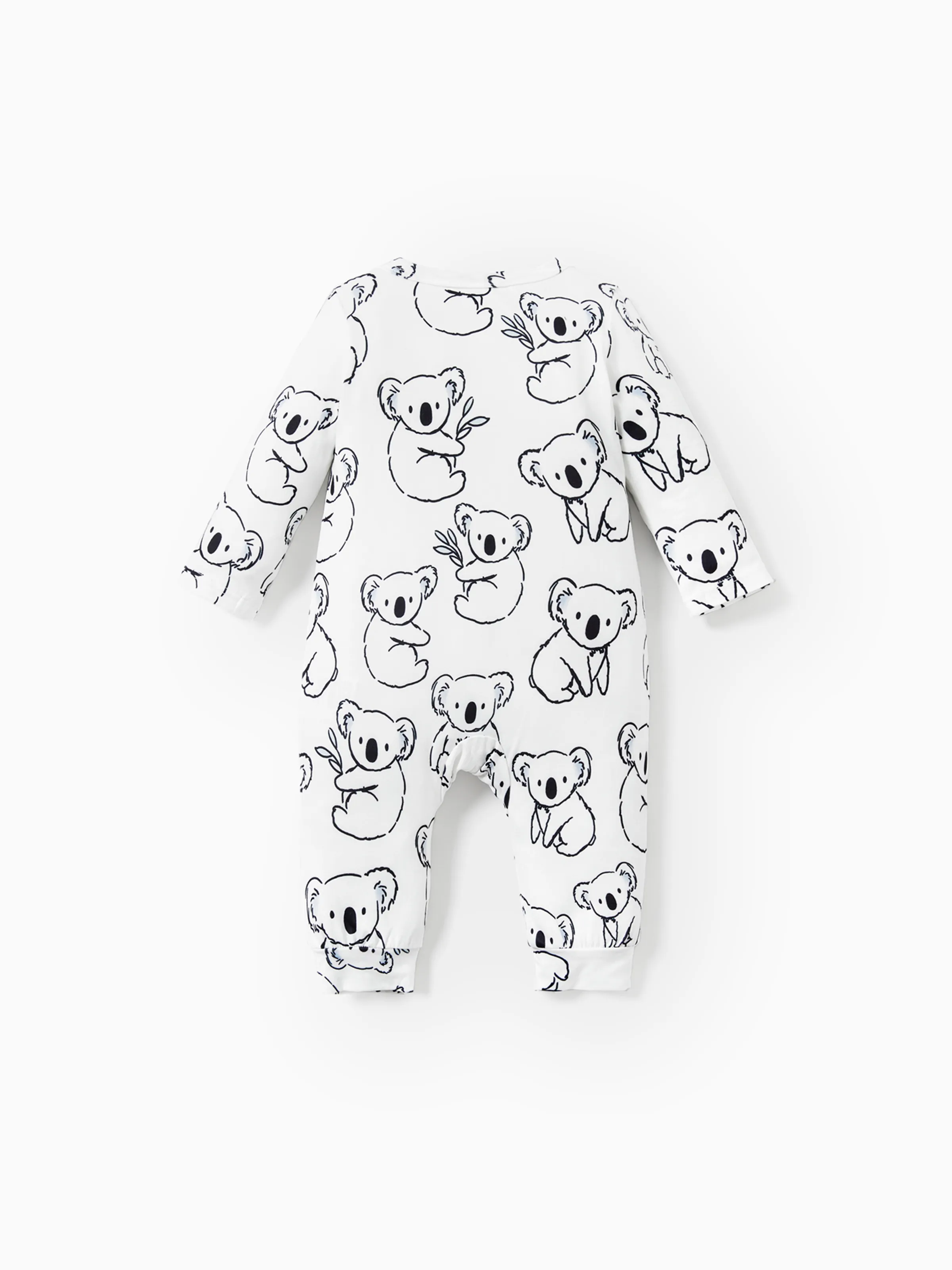 Baby Boy Childlike Panda Button Long Sleeves Jumpsuit White