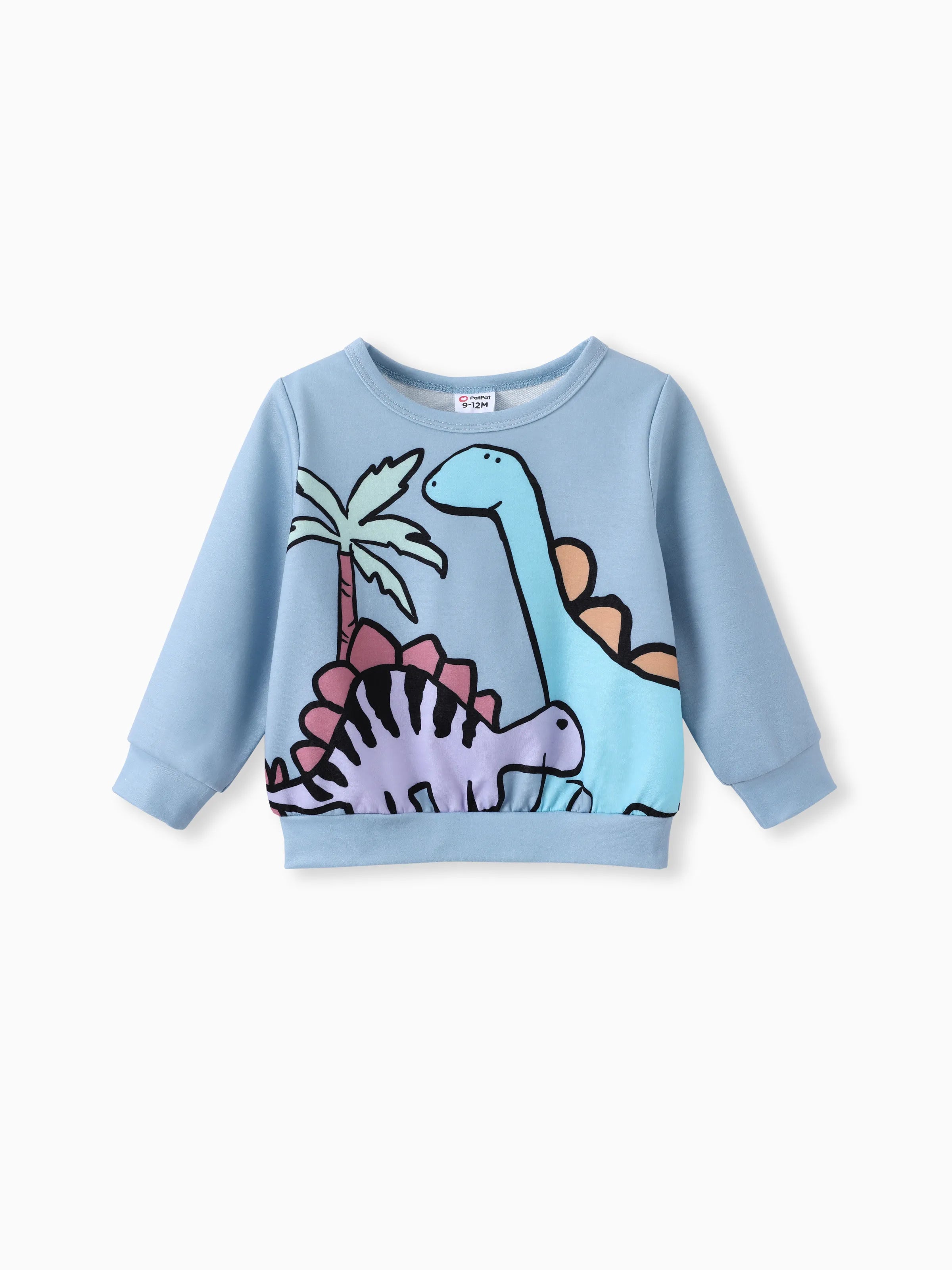 Baby Boy Clothes 2pcs Dinosaur/ Vehicle Print Sweatshirt and Pants Set Blue grey