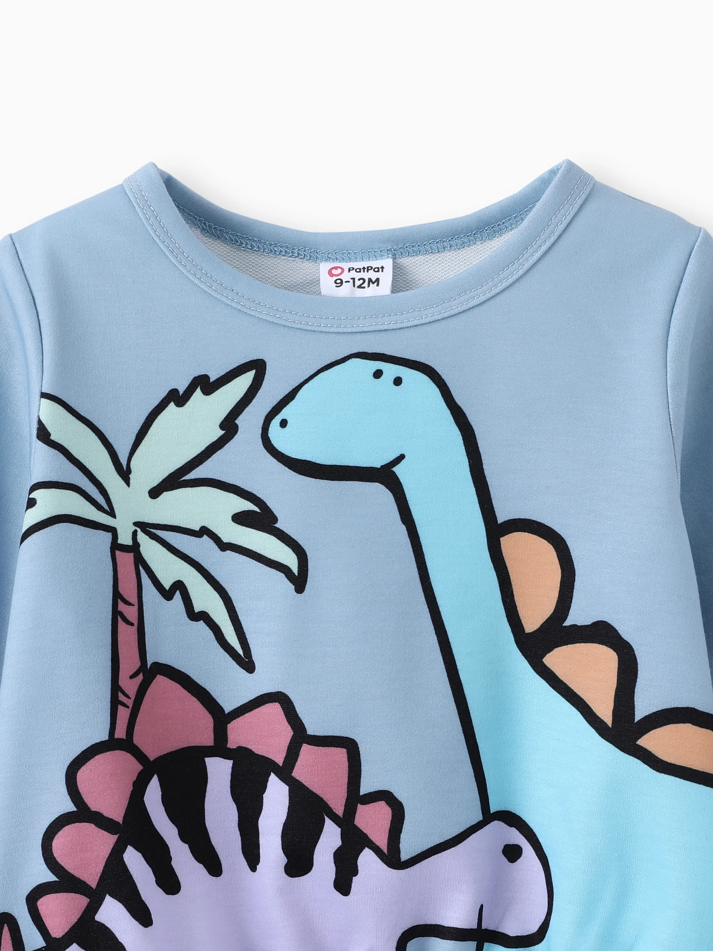 Baby Boy Clothes 2pcs Dinosaur/ Vehicle Print Sweatshirt and Pants Set Blue grey