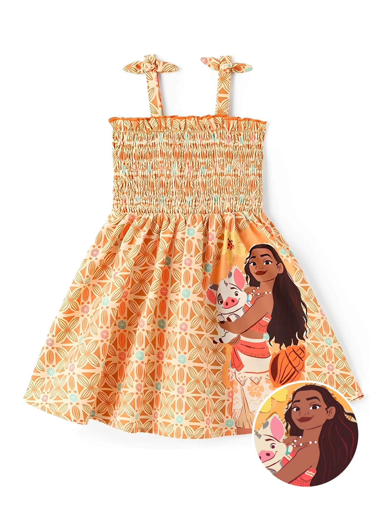 Disney Princess Toddler Girl Moana Smocking Dress Orange