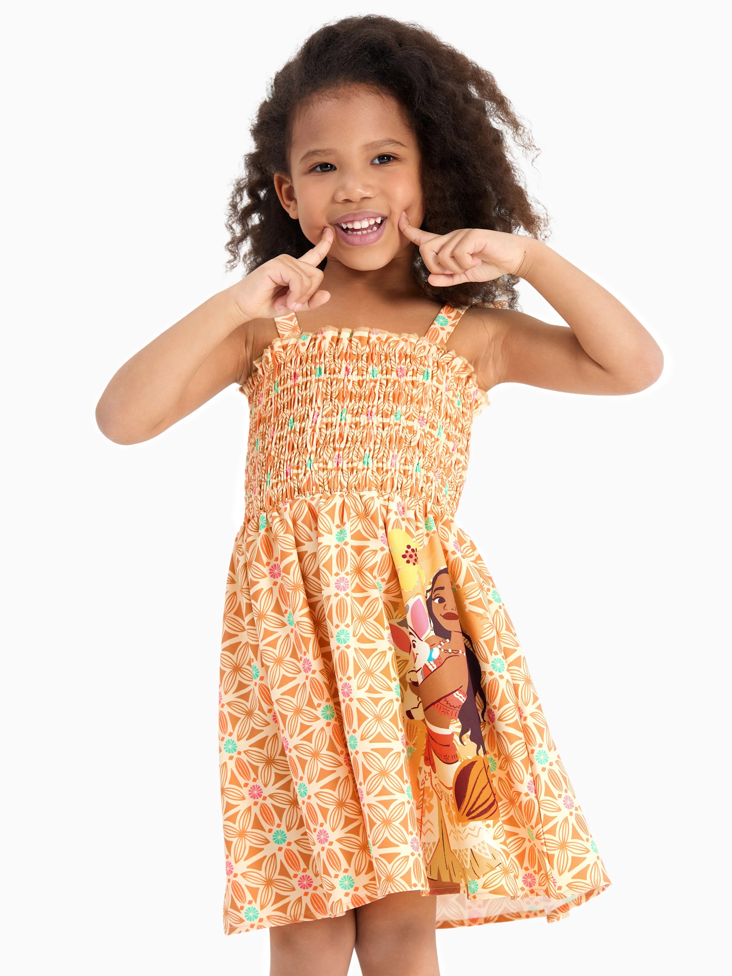 Disney Princess Toddler Girl Moana Smocking Dress Orange