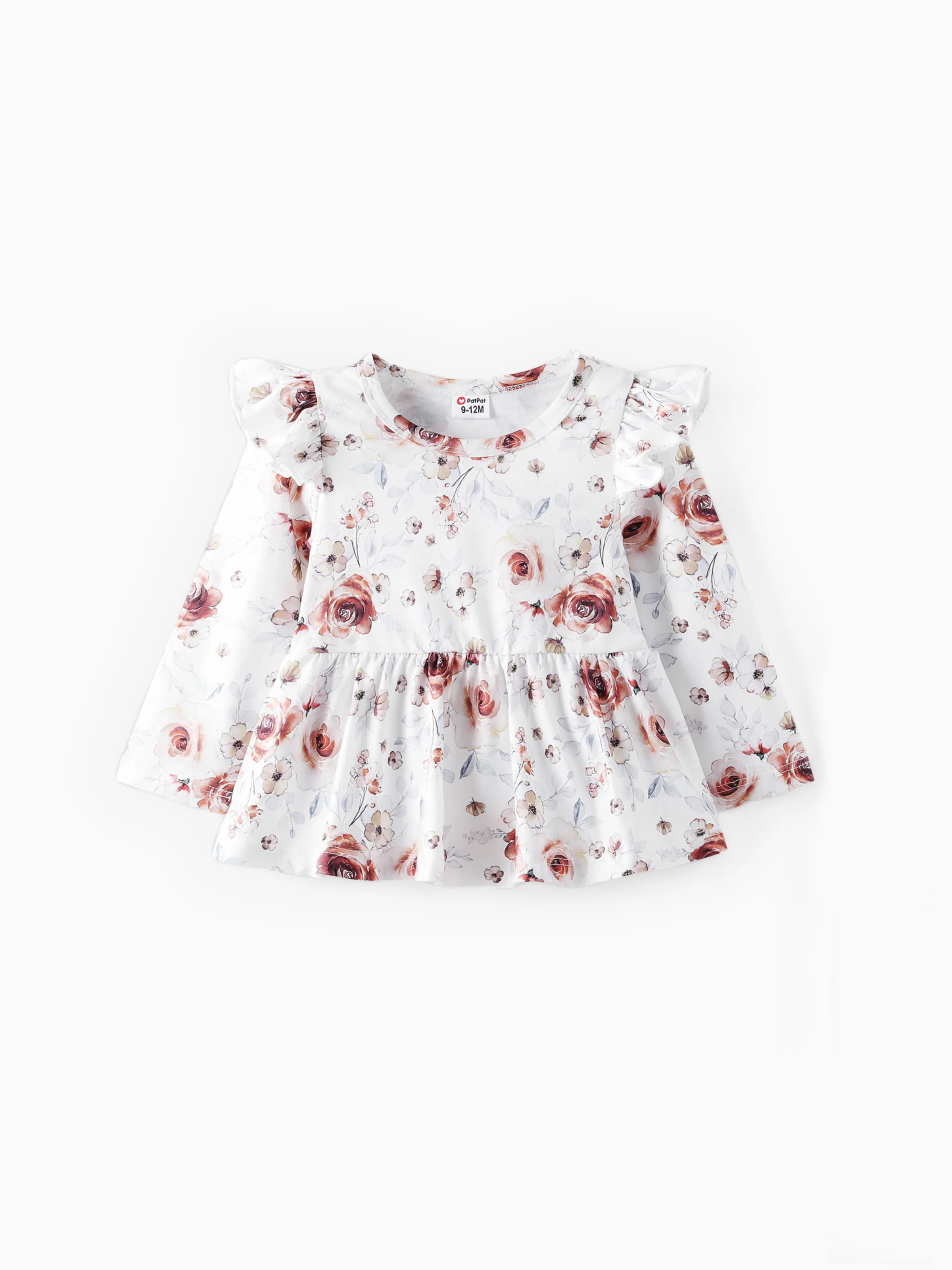 Baby Girl Clothes 2PCS Sweet Big Flower Flutter Sleeve Set
 Brown