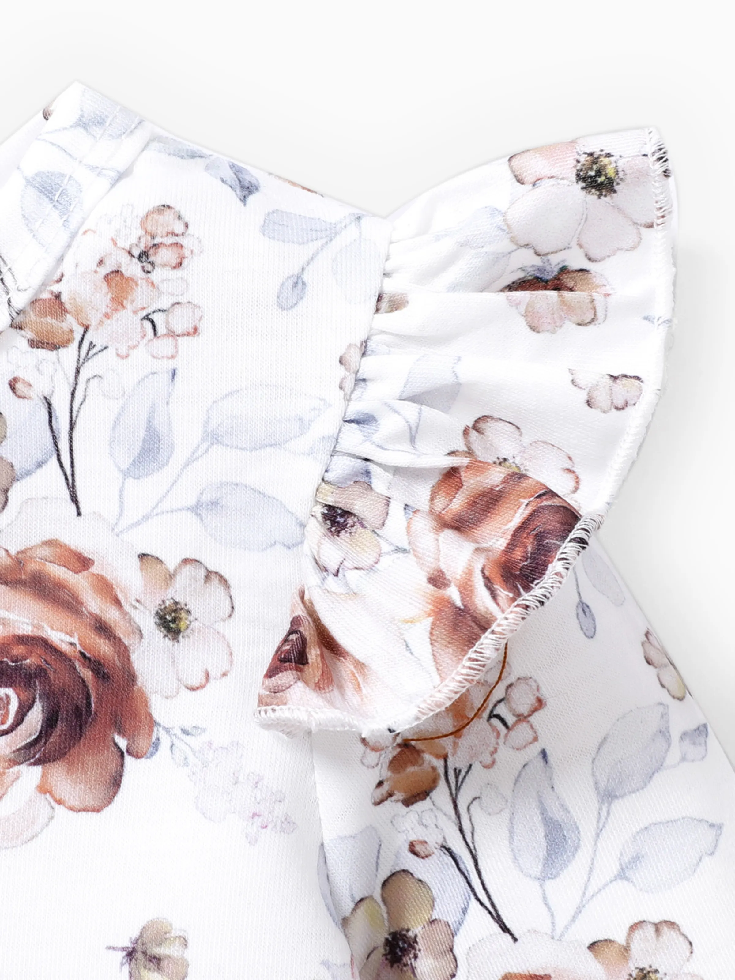 Baby Girl Clothes 2PCS Sweet Big Flower Flutter Sleeve Set
 Brown