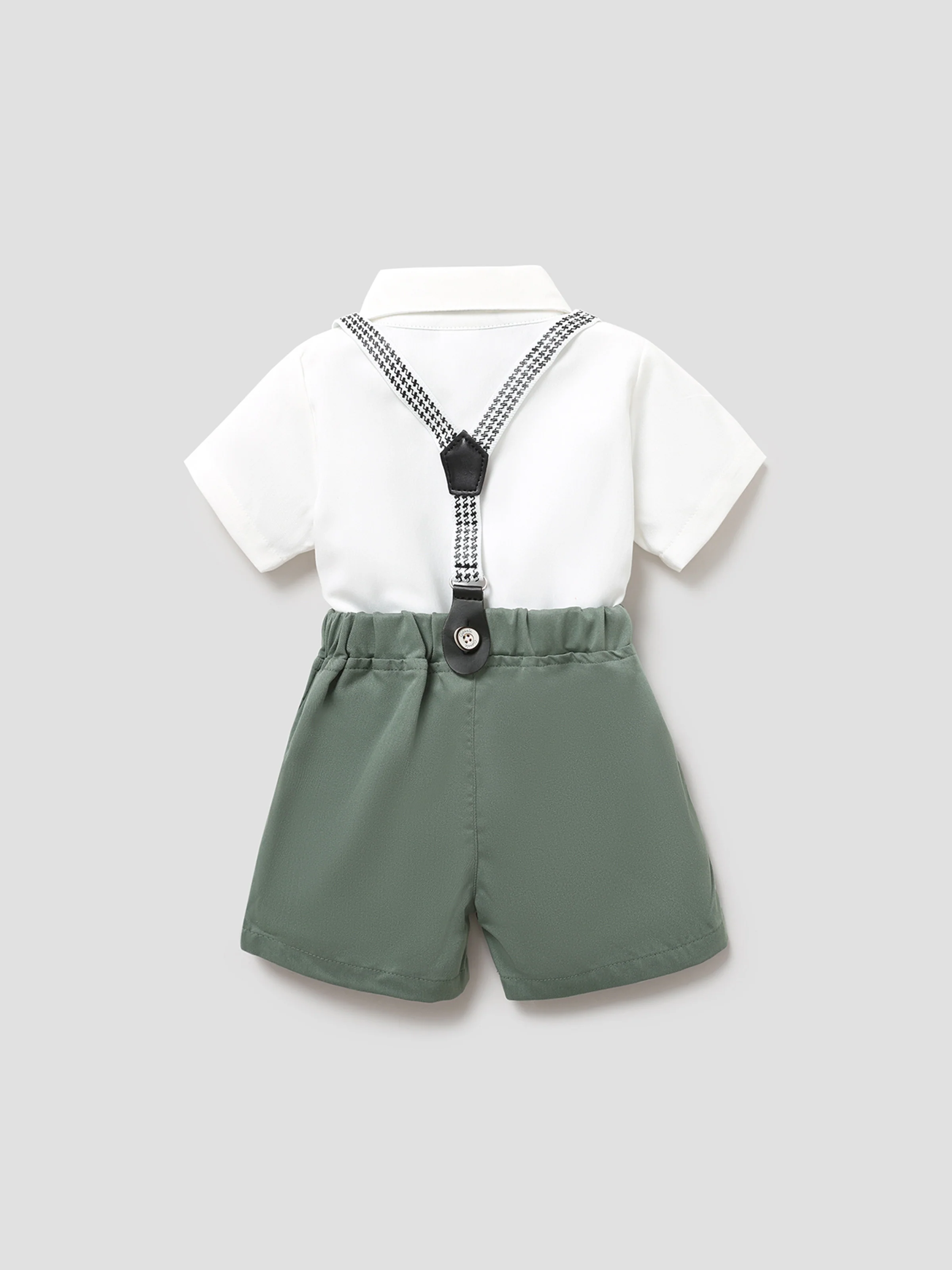 Baby Boy Party Gentle Bow Tie Shirt and Suspender Shorts Set White