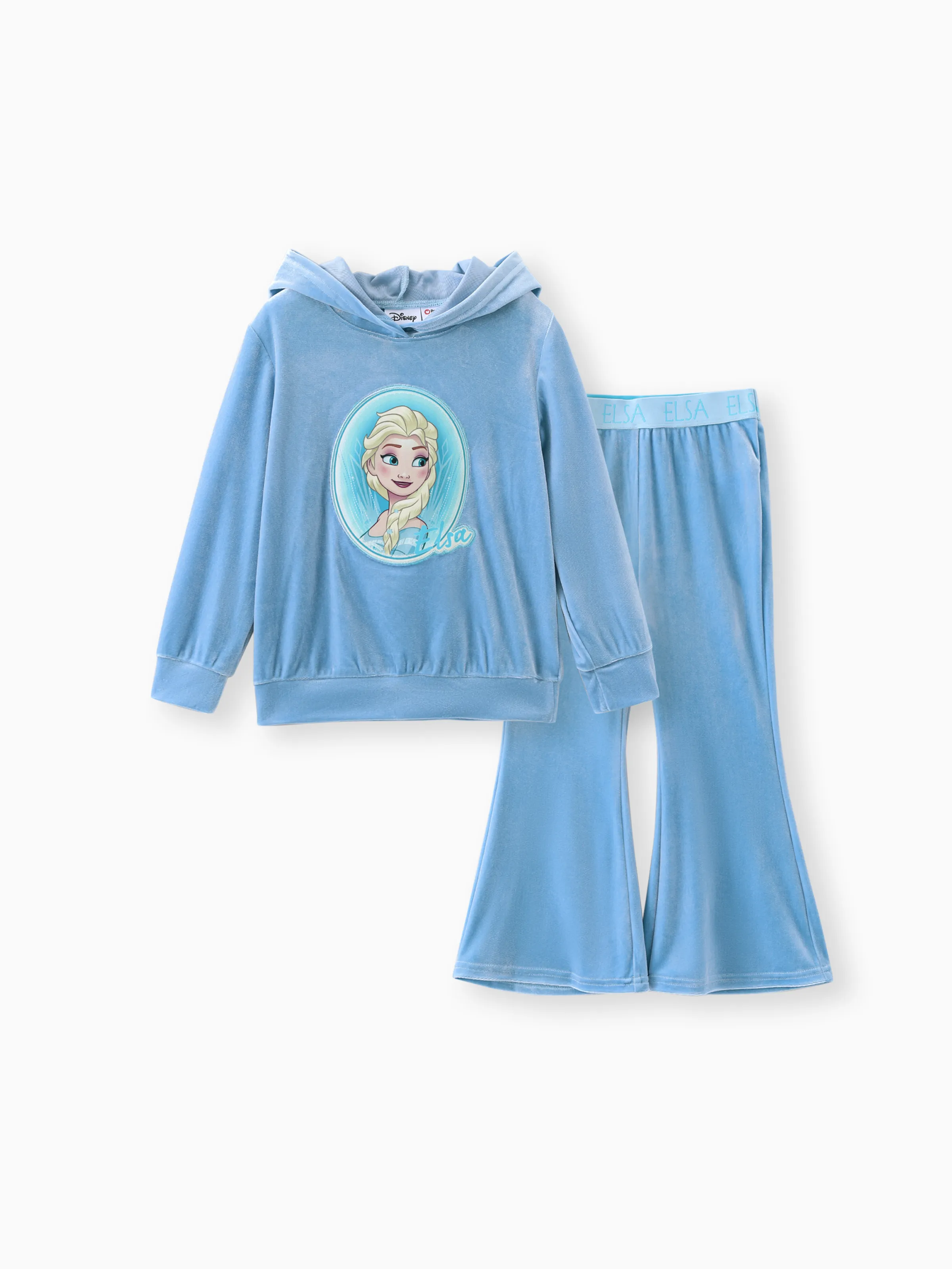 Disney Frozen Toddler Girl 2pcs Elsa Velvet Hoodie with Flare Pants Set Blue