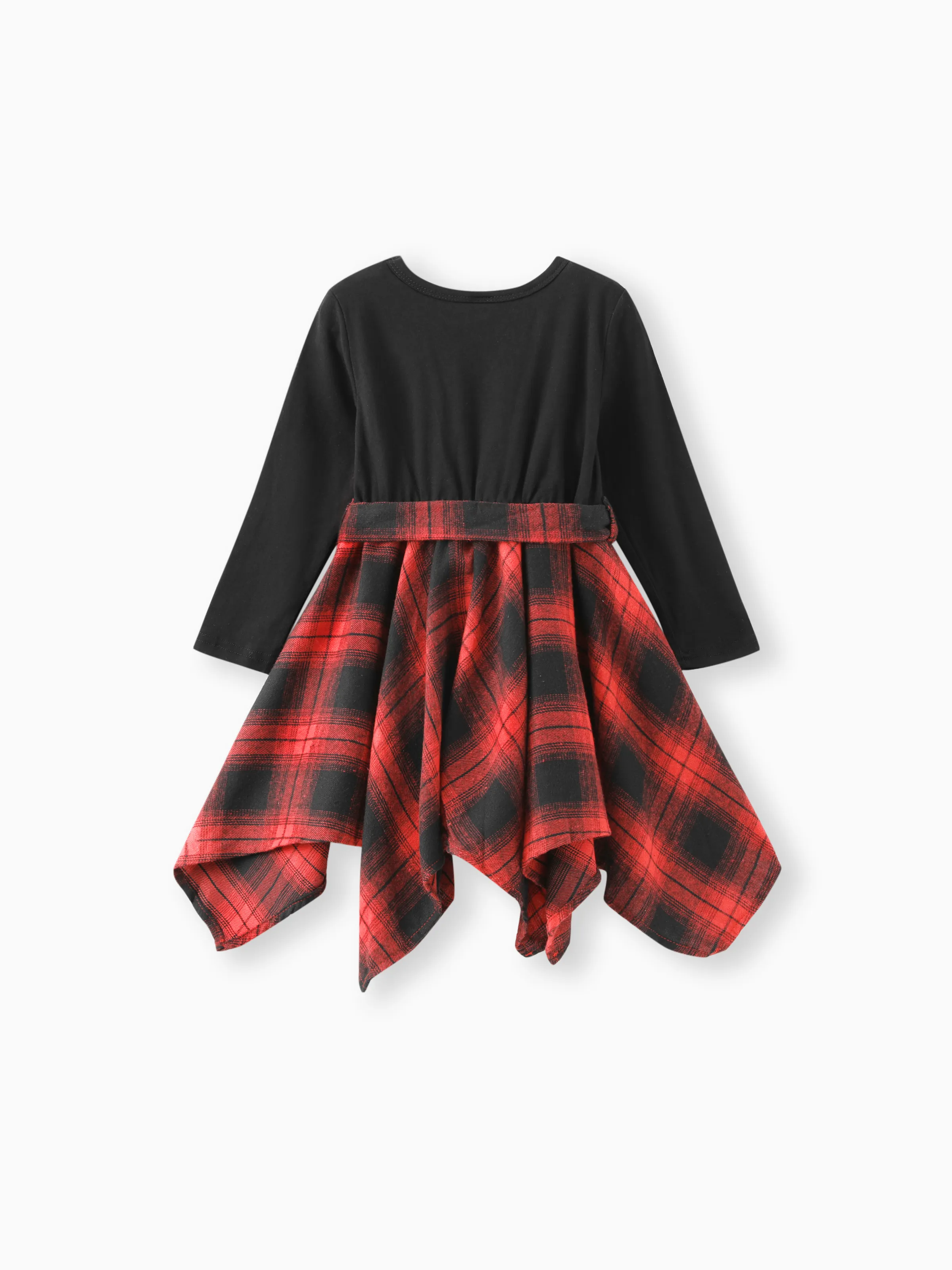 Toddler Girl Plaid Irregular Hem Splice Long-sleeve Dress Black