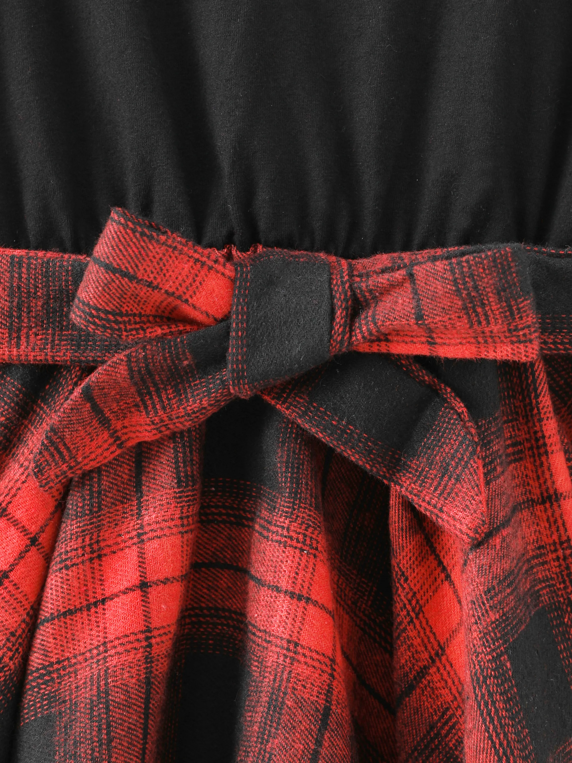 Toddler Girl Plaid Irregular Hem Splice Long-sleeve Dress Black