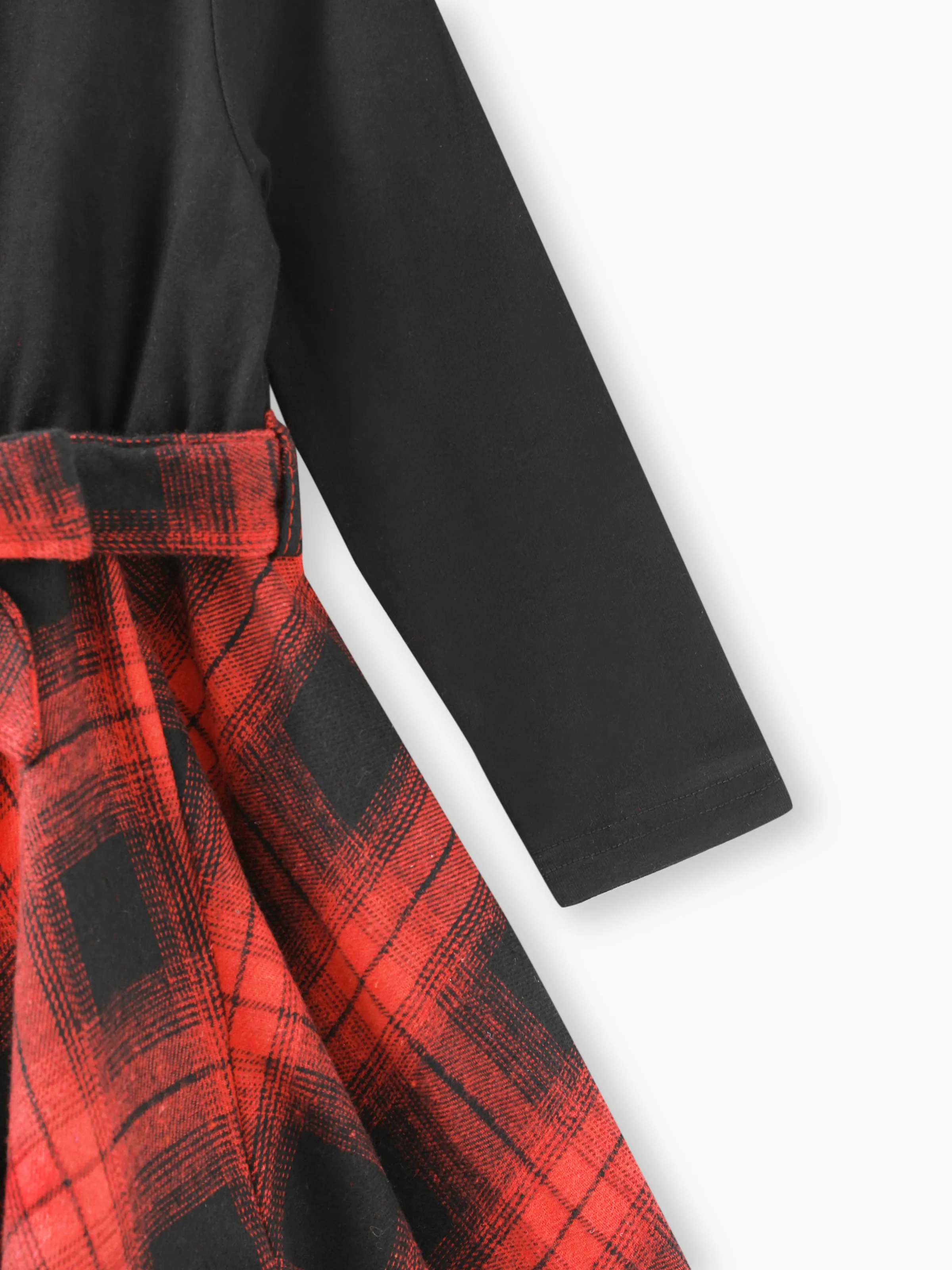 Toddler Girl Plaid Irregular Hem Splice Long-sleeve Dress Black