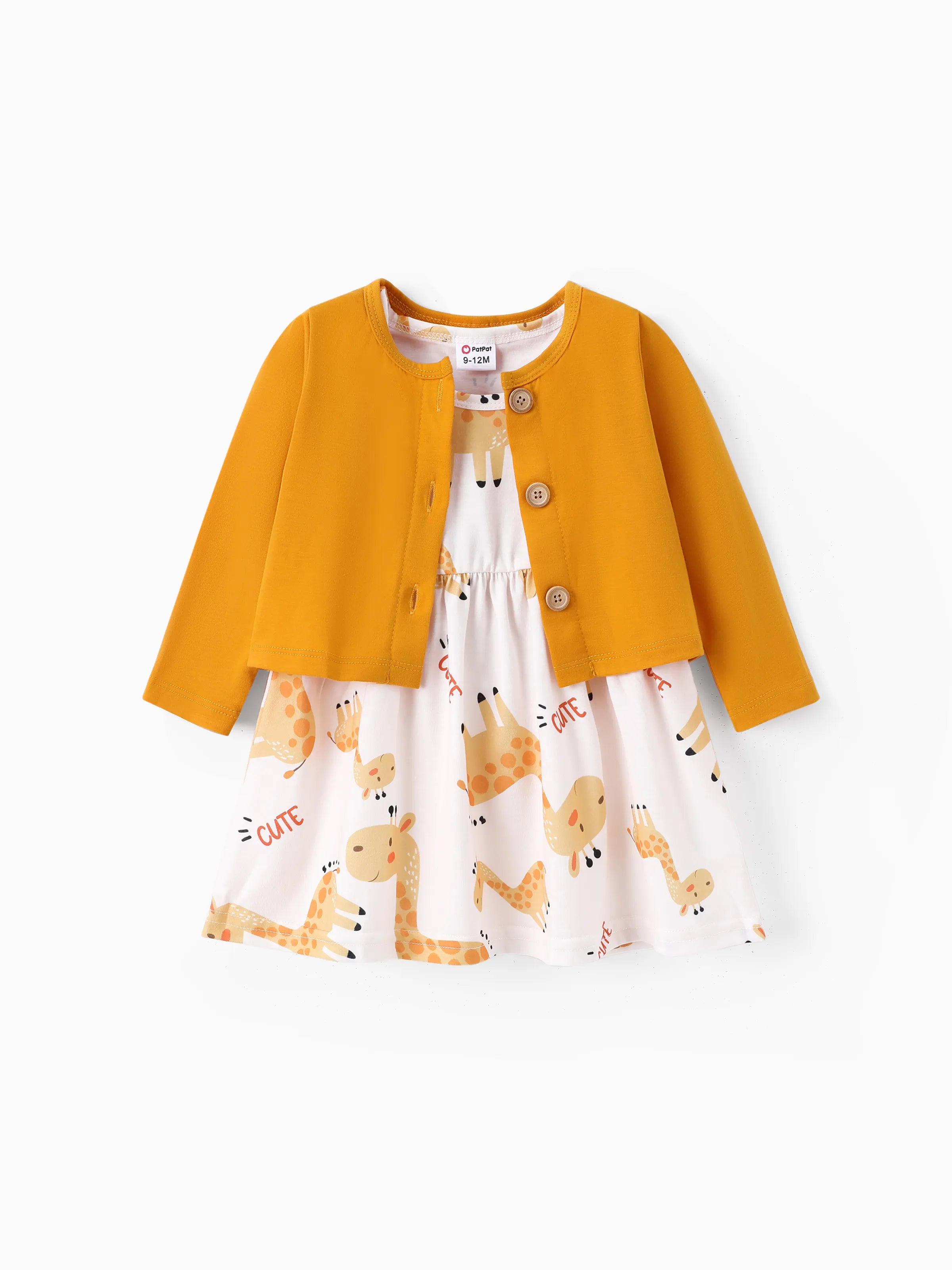 2pcs Baby Girl Pink Cardigan and Elephant Print Dress Set Ginger-2
