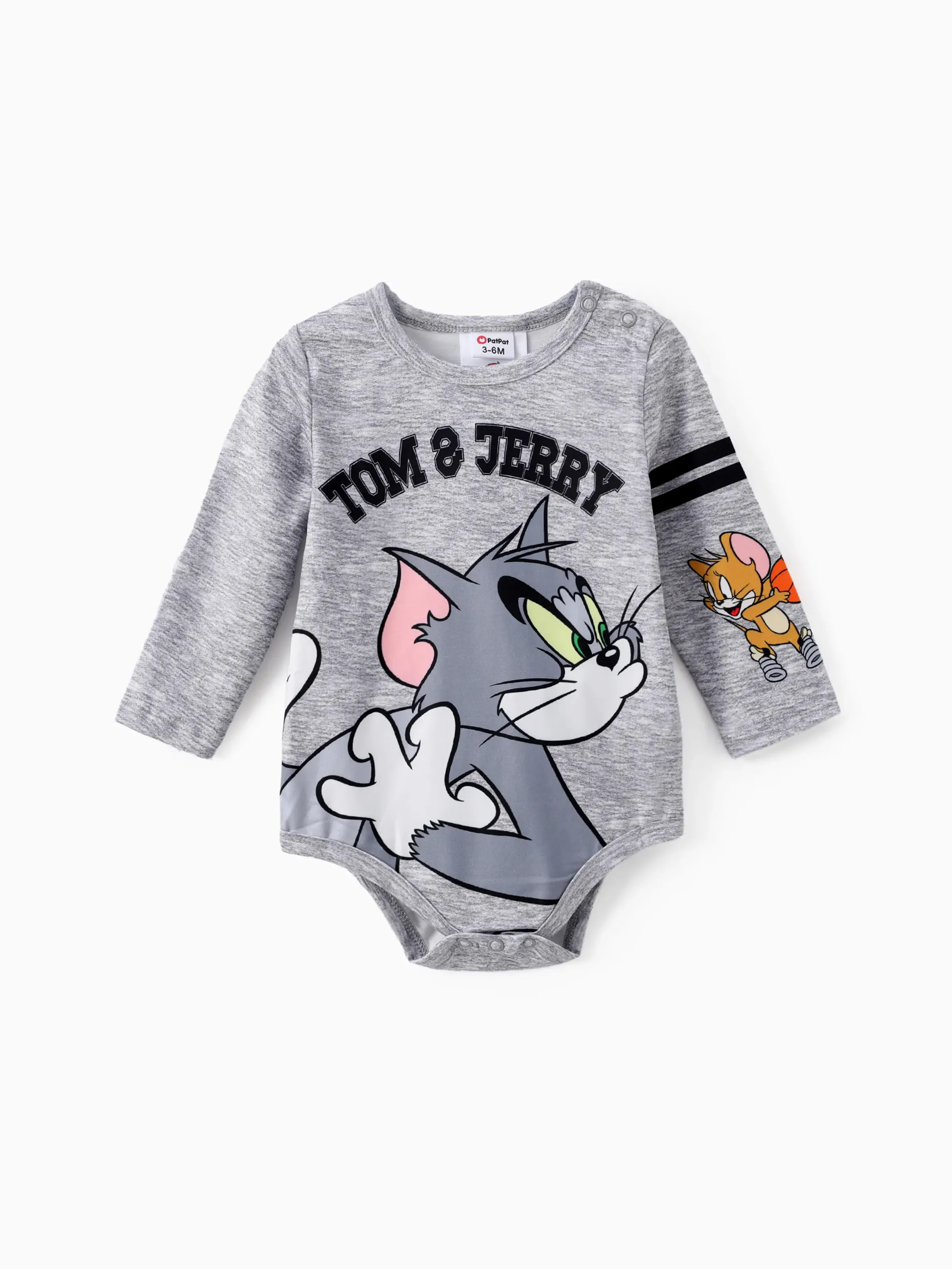 Tom and Jerry Baby Boy Character Print Long-sleeve Bodysuit Grey