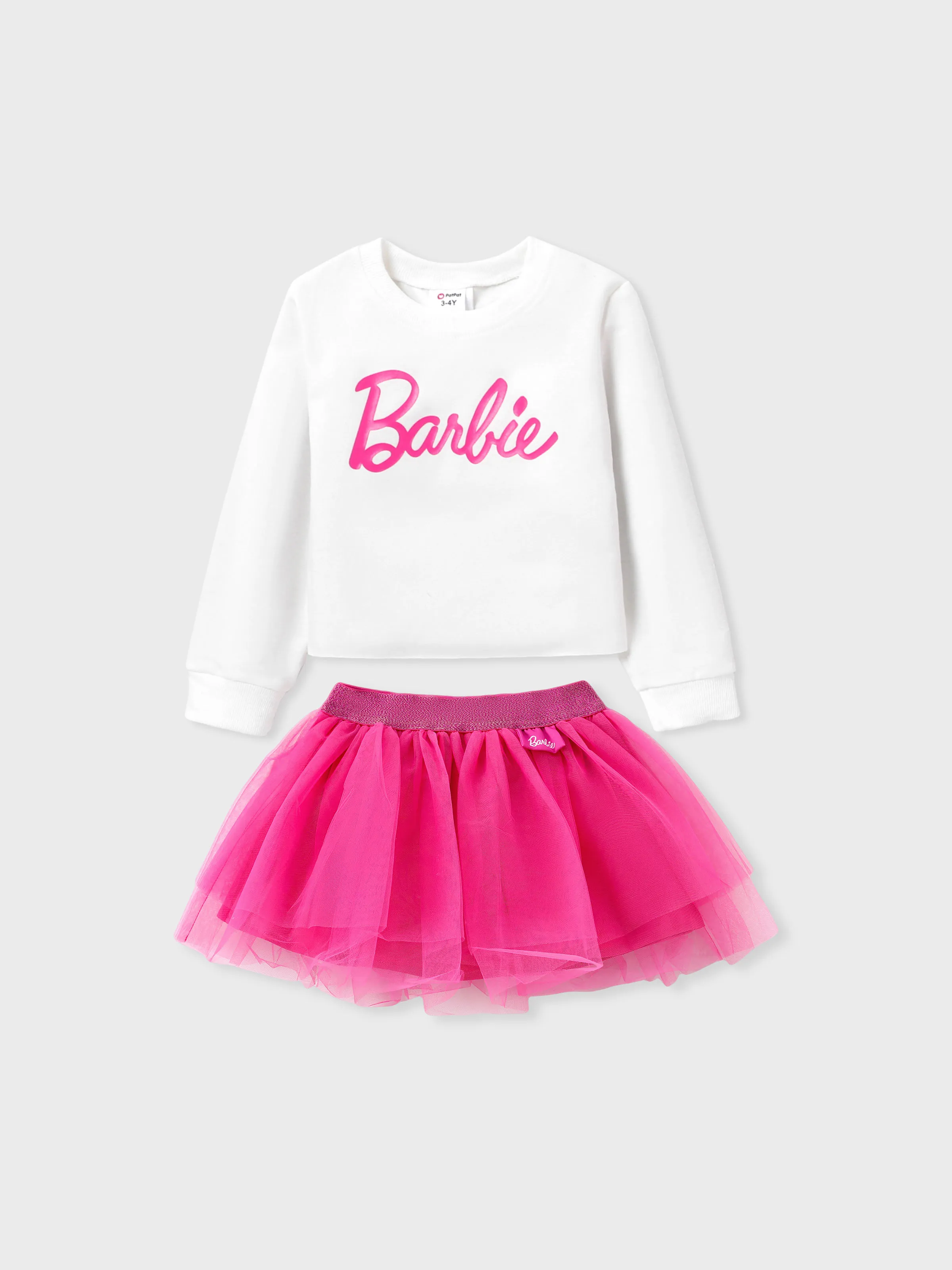 Barbie Toddler Girl 1pc Long-sleeve T-shirt or Tulle Skirt Set White