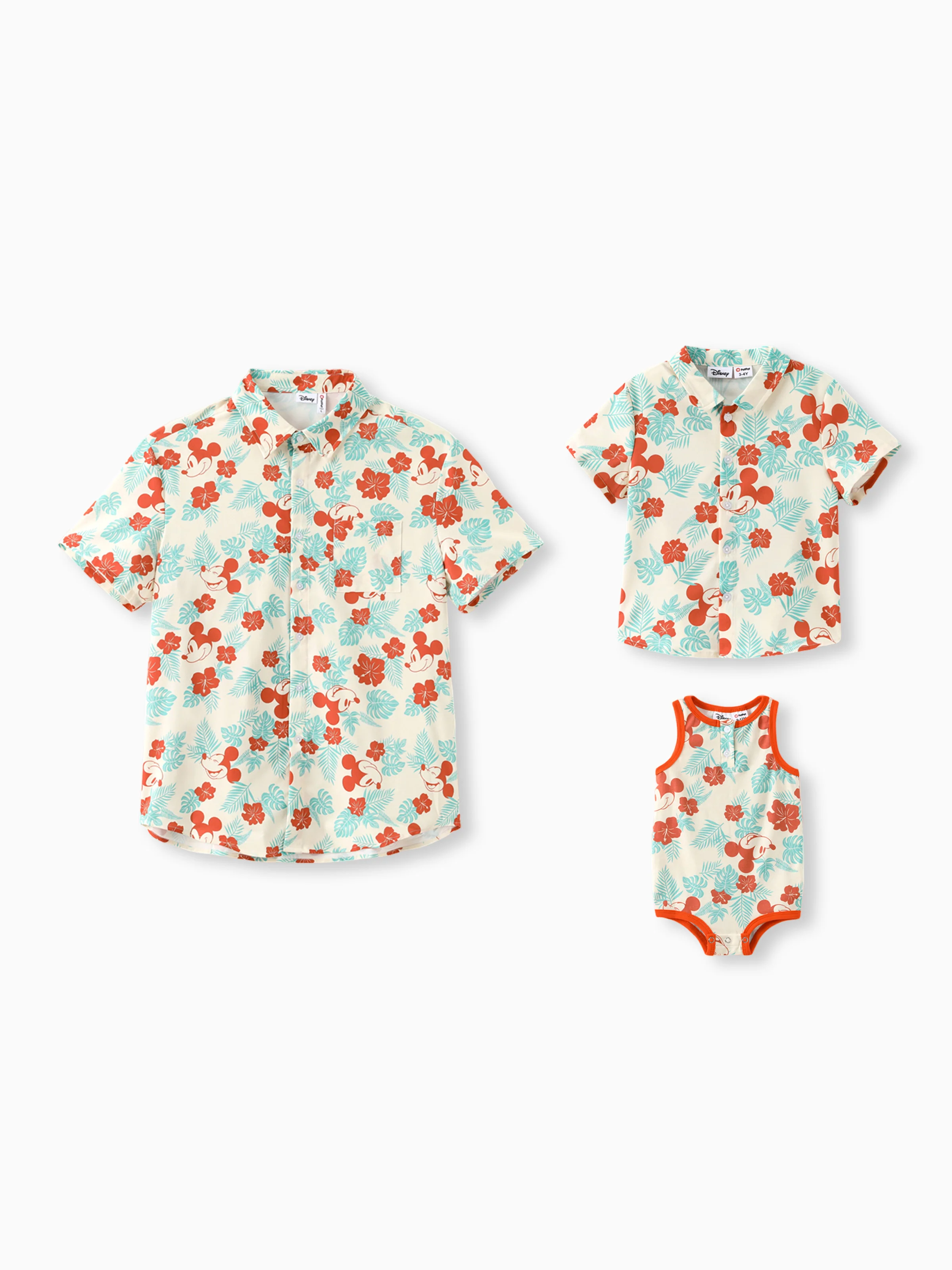 Disney Mickey and Friends Daddy and Me Family Matching Naia™ Floral Allover Print Shirt/Sleeveless Hollow-out Dress/Romper Multi-color