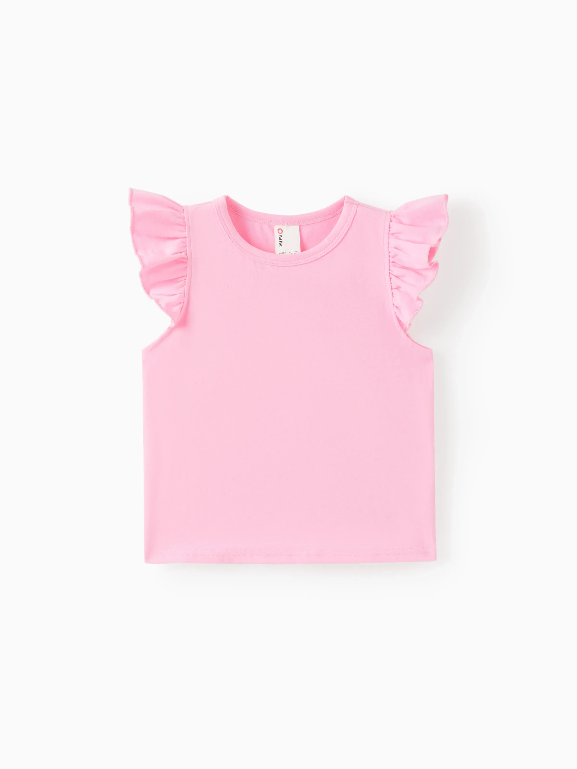12153-2pcs-toddler-girl-sweet-flutter-sleeve-tee-and-stripe-belted-shorts-set-pink-3.webp 2pcs Toddler Girl Sweet Flutter-sleeve Tee and Stripe Belted Shorts Set Pink