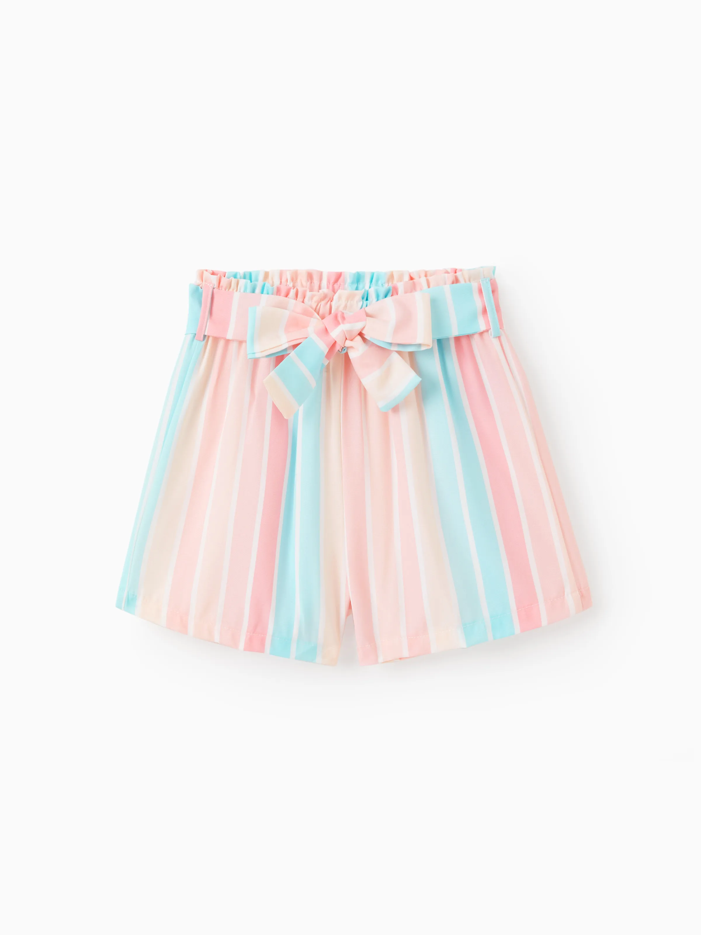 12153-2pcs-toddler-girl-sweet-flutter-sleeve-tee-and-stripe-belted-shorts-set-pink-4.webp 2pcs Toddler Girl Sweet Flutter-sleeve Tee and Stripe Belted Shorts Set Pink