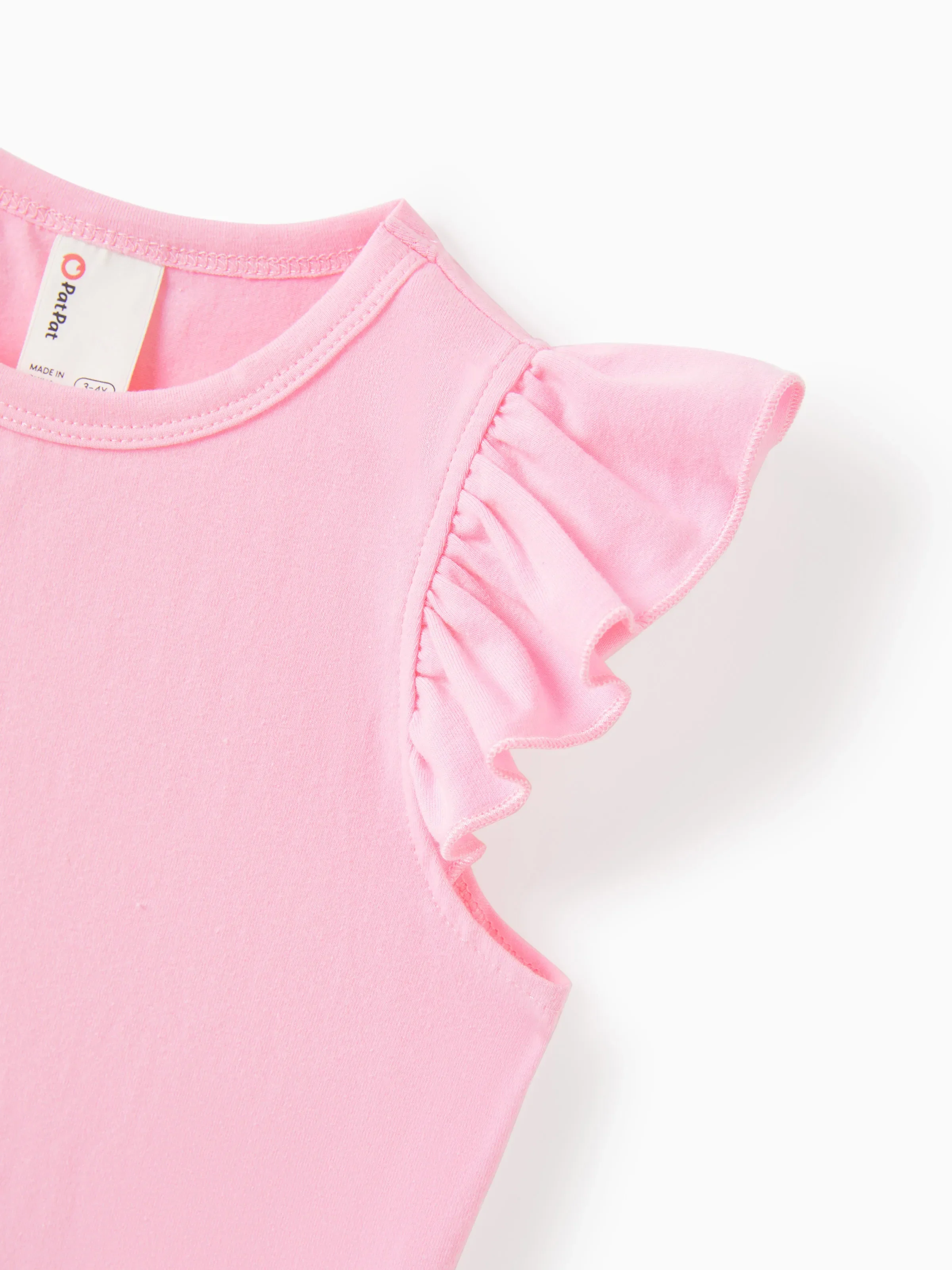 12153-2pcs-toddler-girl-sweet-flutter-sleeve-tee-and-stripe-belted-shorts-set-pink-5.webp 2pcs Toddler Girl Sweet Flutter-sleeve Tee and Stripe Belted Shorts Set Pink