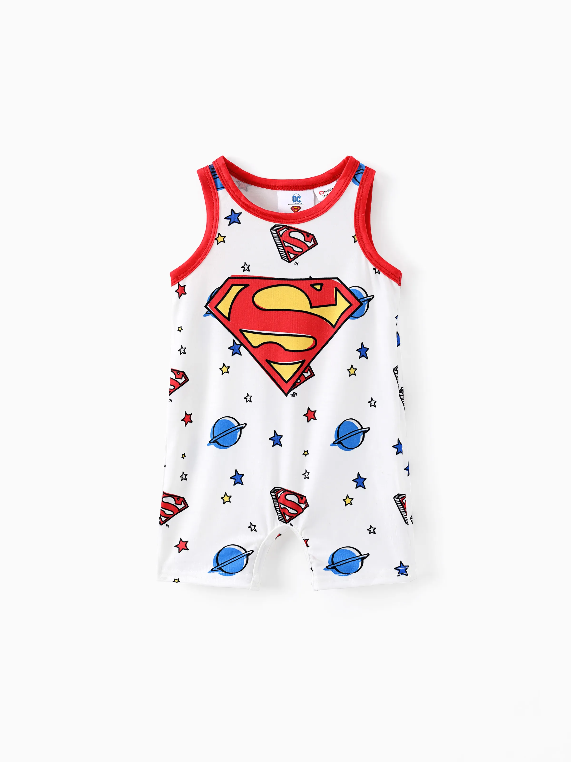 Justice League Baby Boy Batman/Superman Tank Romper RED/WHITE