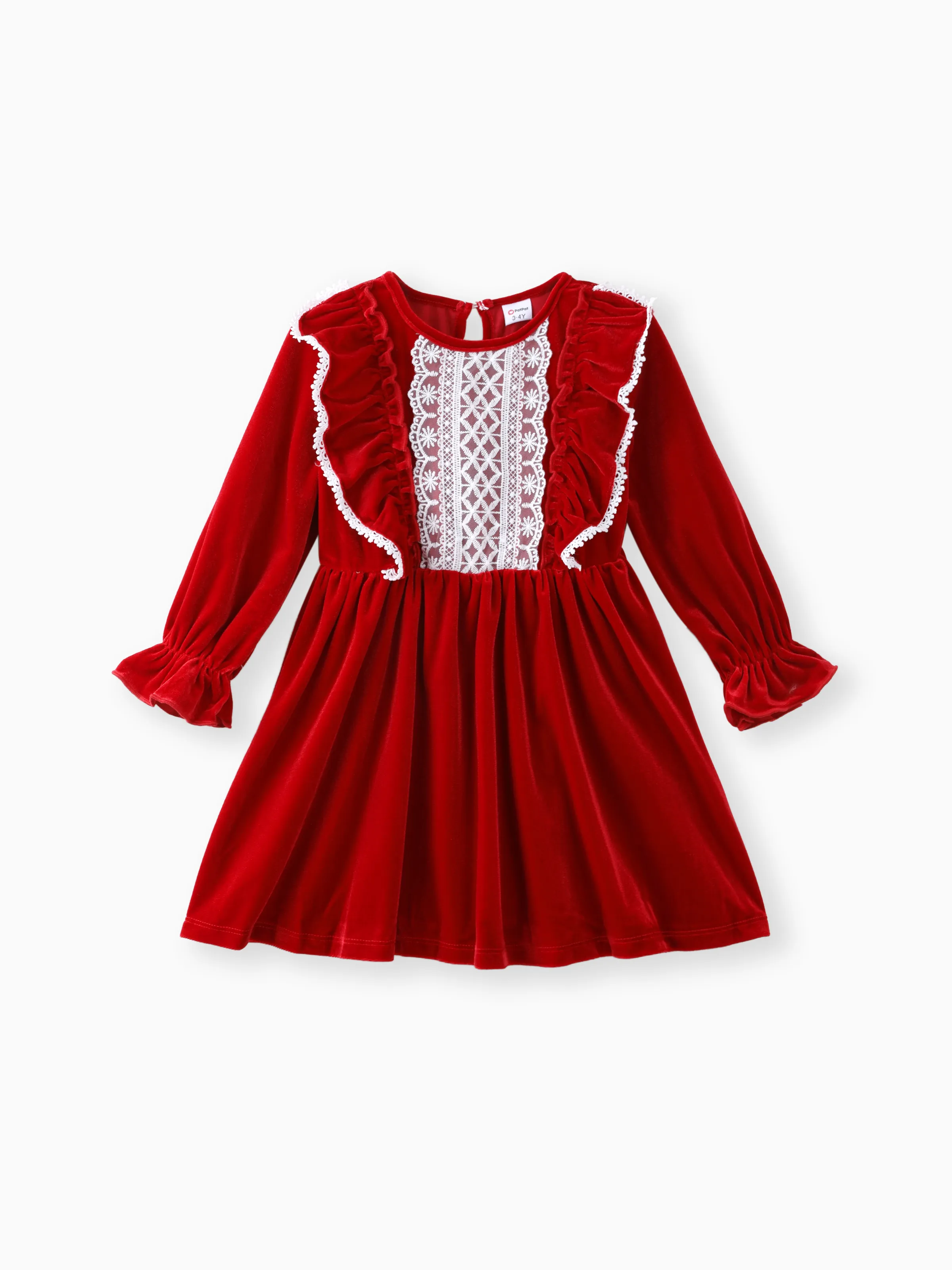 Toddler Girl Solid Color Christmas Sweet Ruffle Dress Red