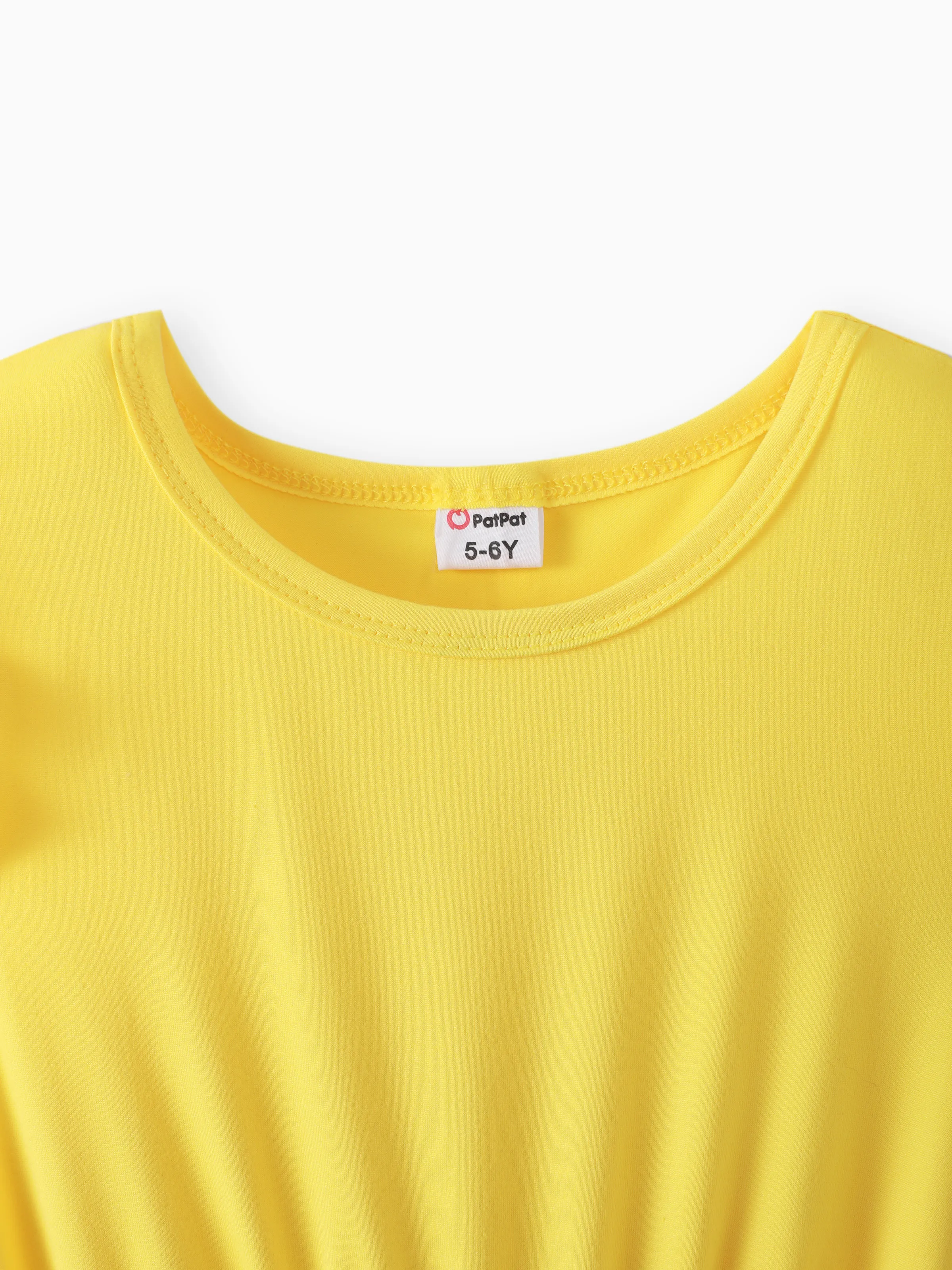 Kid Girl Floral Print Splice Belted Flutter-sleeve Dress Yellow