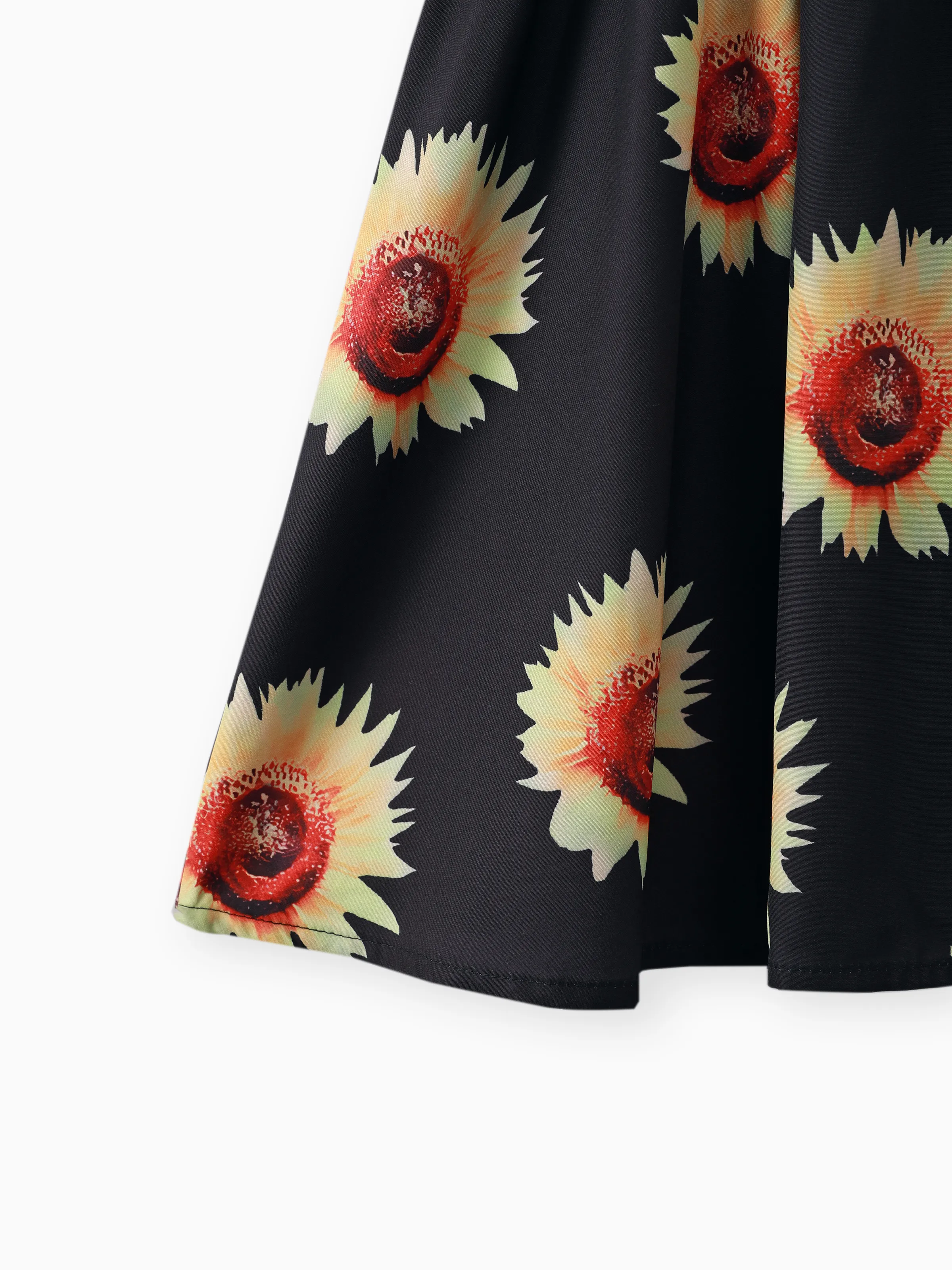Kid Girl Floral Print Splice Belted Flutter-sleeve Dress Yellow