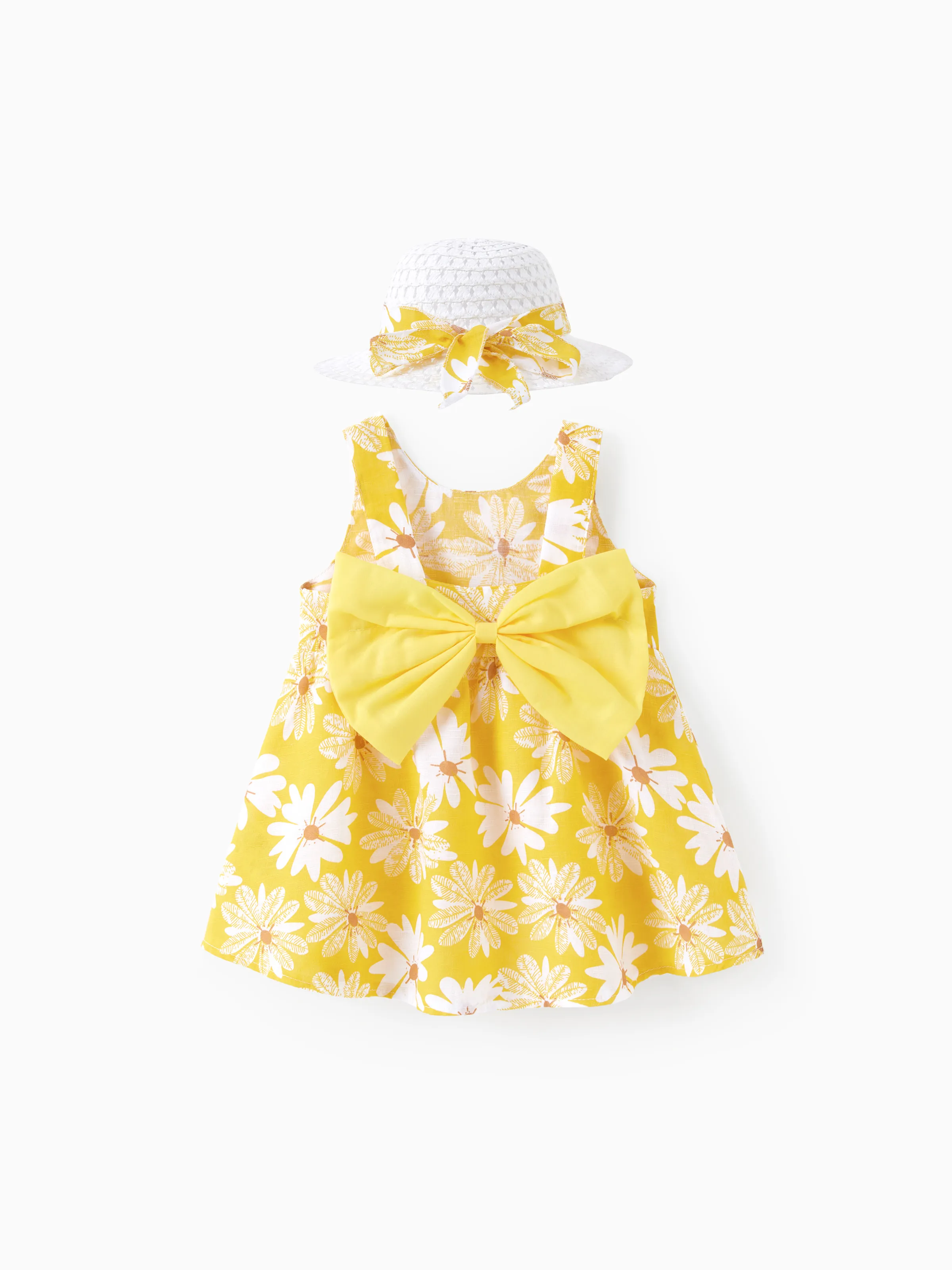 2pcs Baby Girl Little Daisy Bowknot Dress Set Yellow
