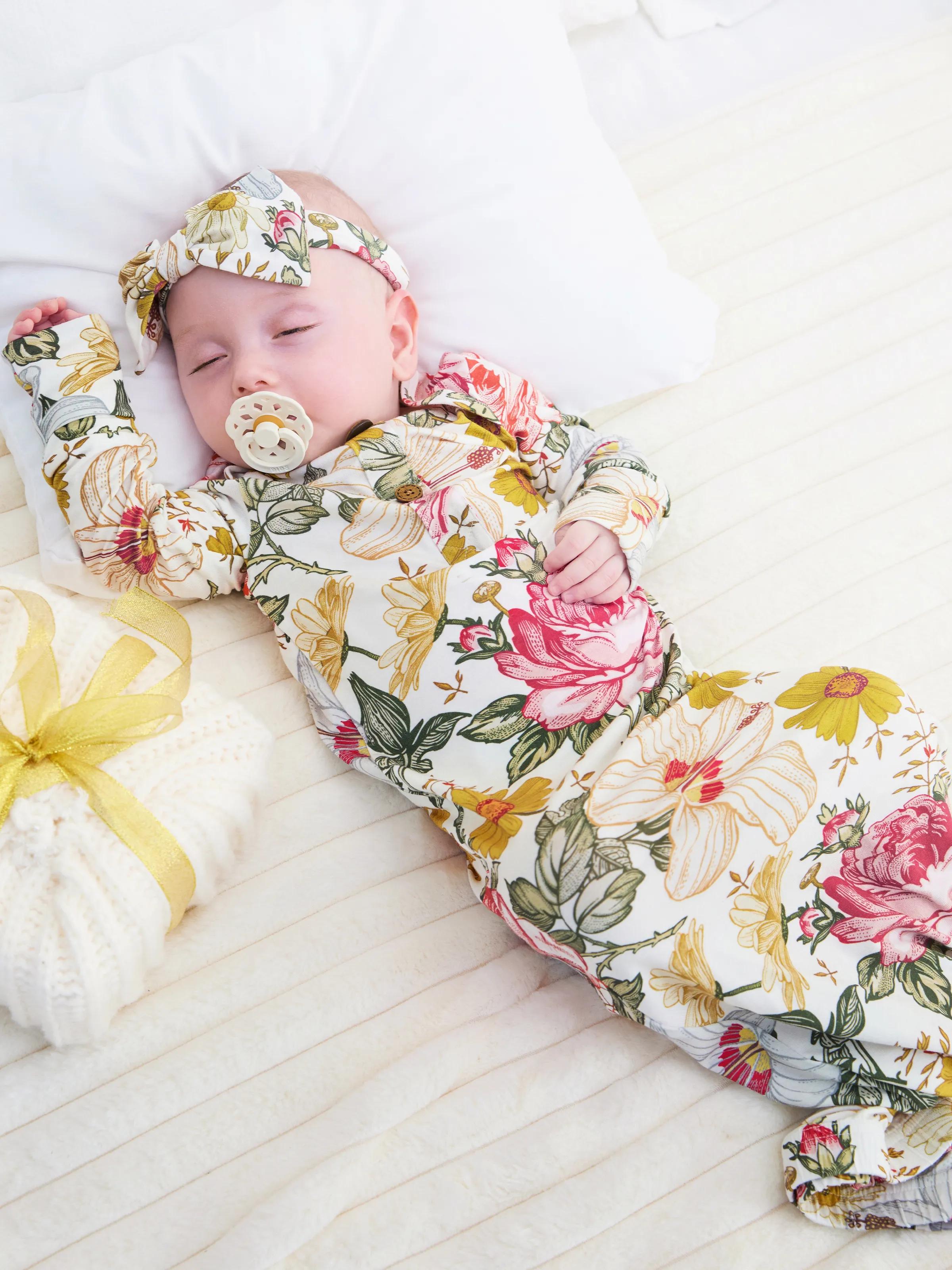 Baby / Girl Bamboo Sleeping Bag Infant Gown with Headband Color block