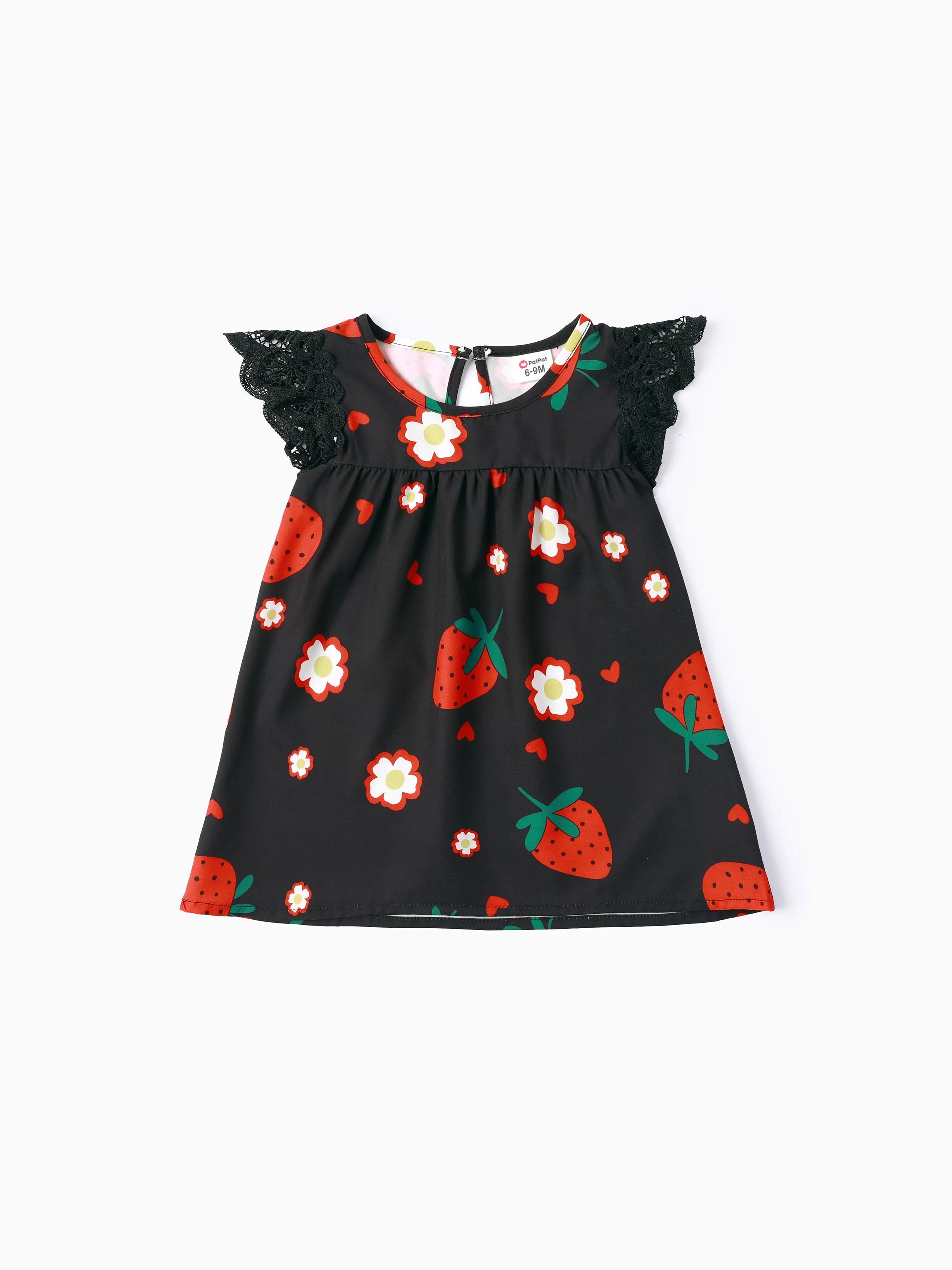 Baby Girl Sweet Strawberry Lace Dress Black