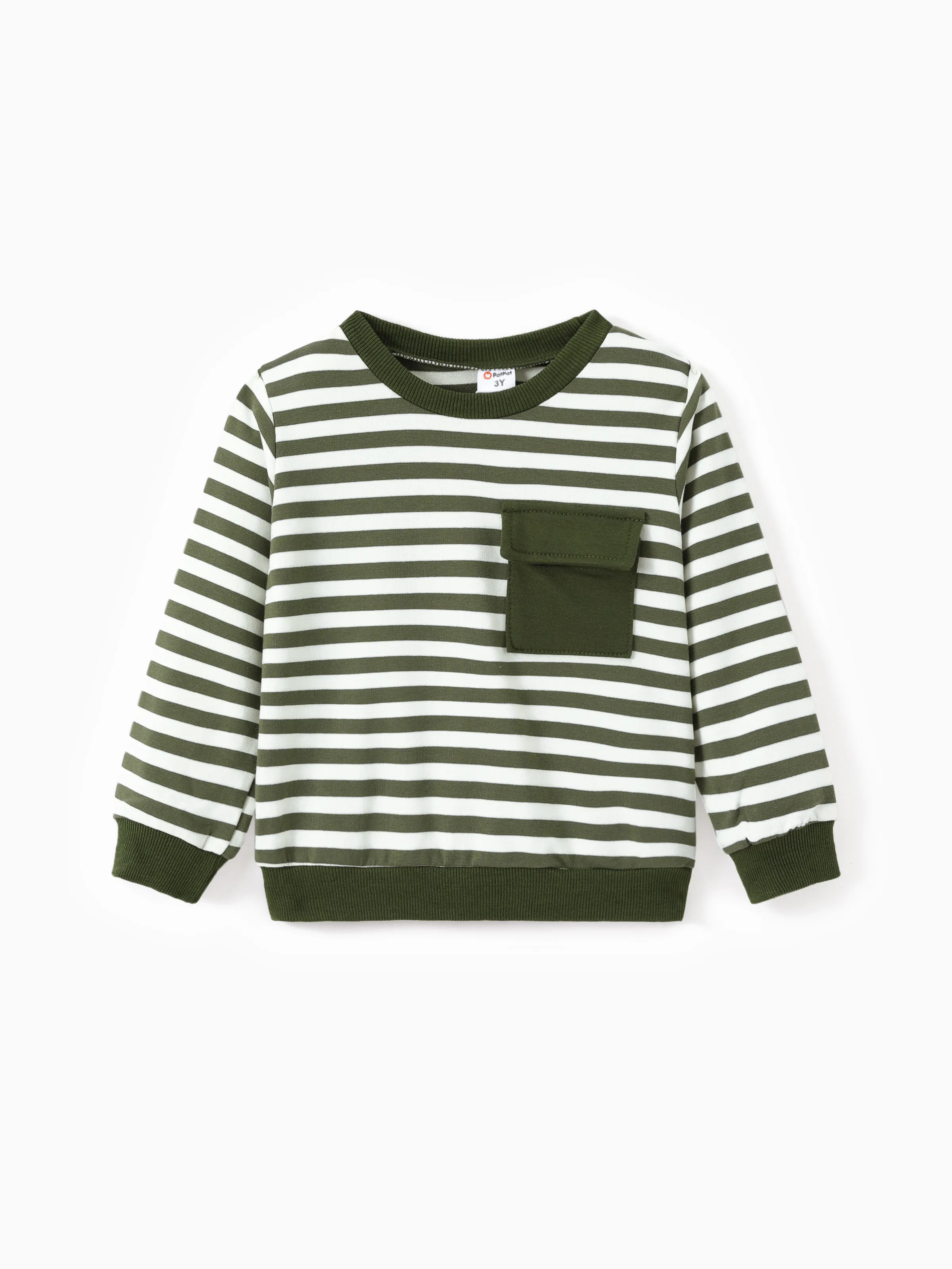 2pcs Todder Boy Cotton Stripe Set with Patch Pocket Army green