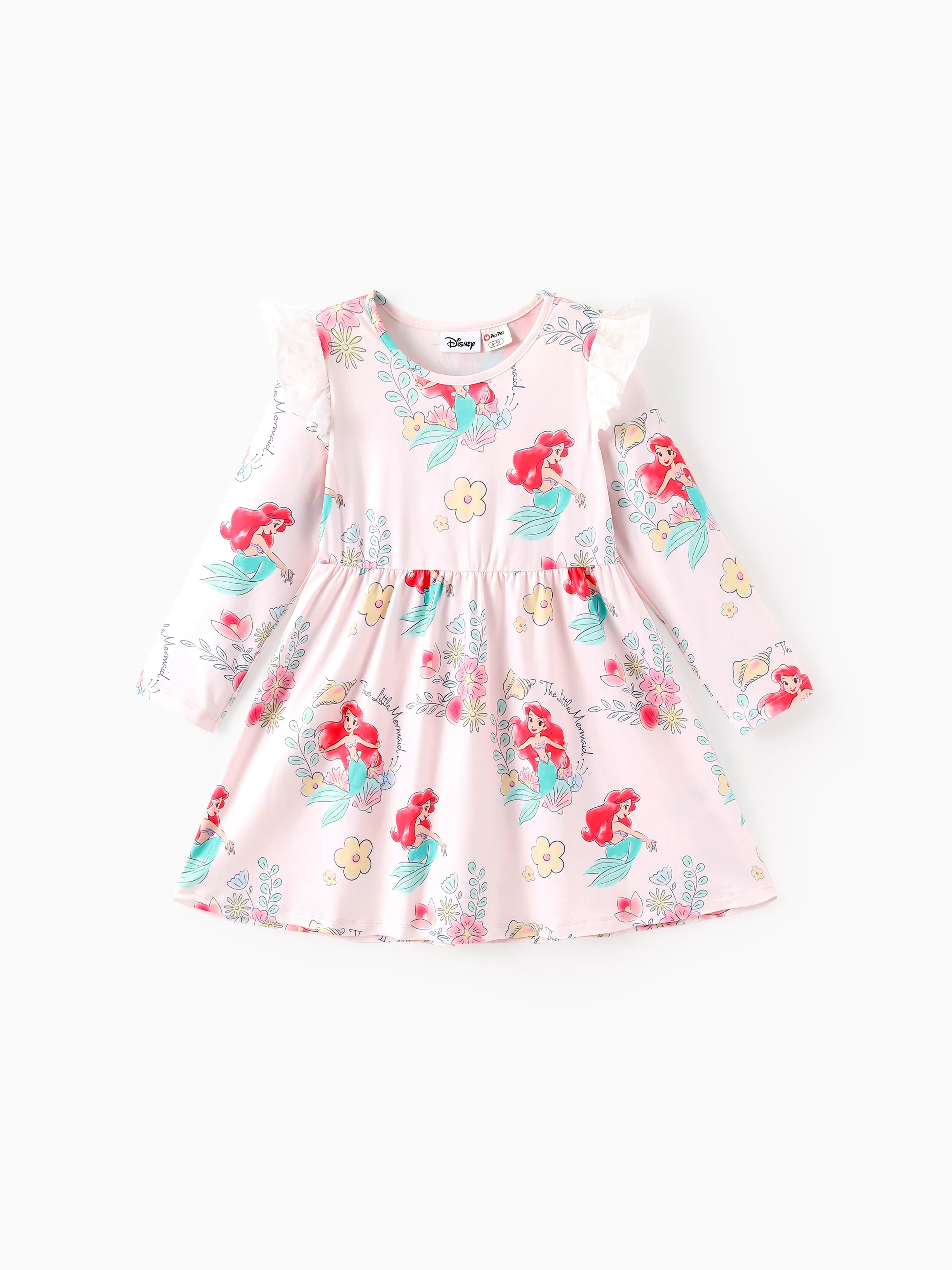 Disney Princess Baby Girl Ariel Print Ruffled Dress Pink