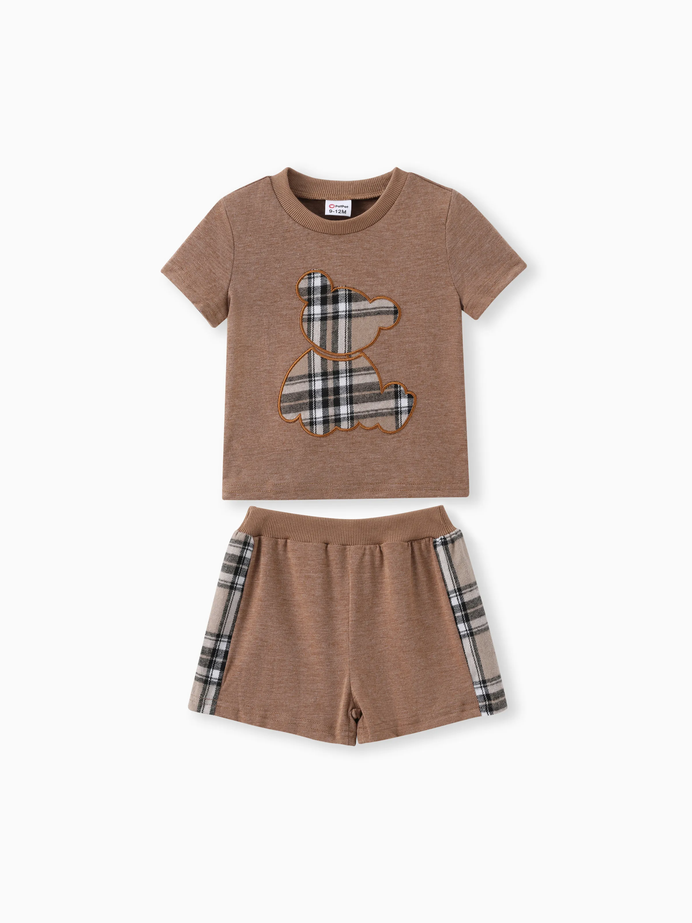 Baby Boy 2pcs Bear Style Short-sleeve Tee & Shorts Set Brown
