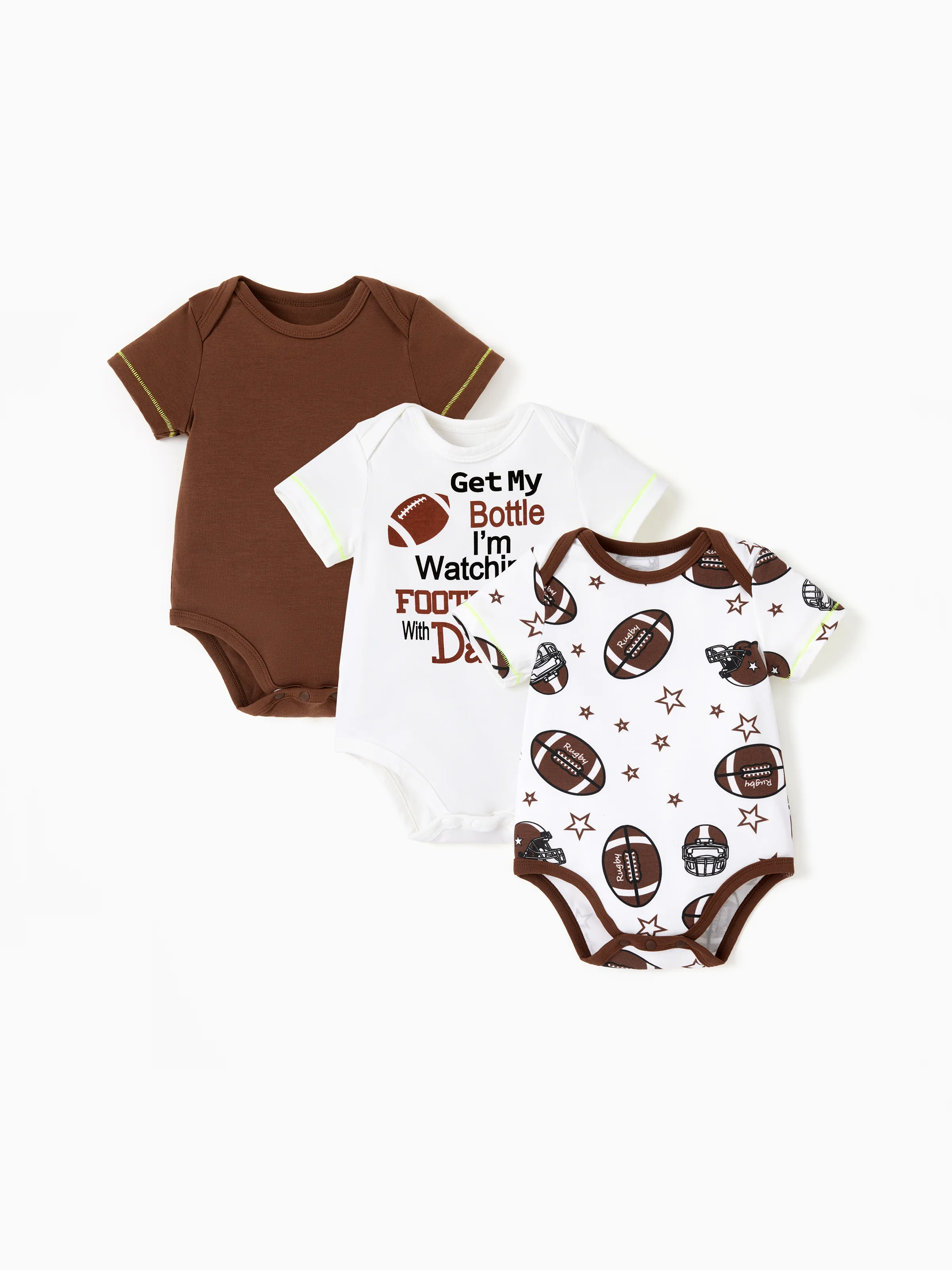 Baby Boy/Girl Playful Print 3pcs Rompers Set Brown