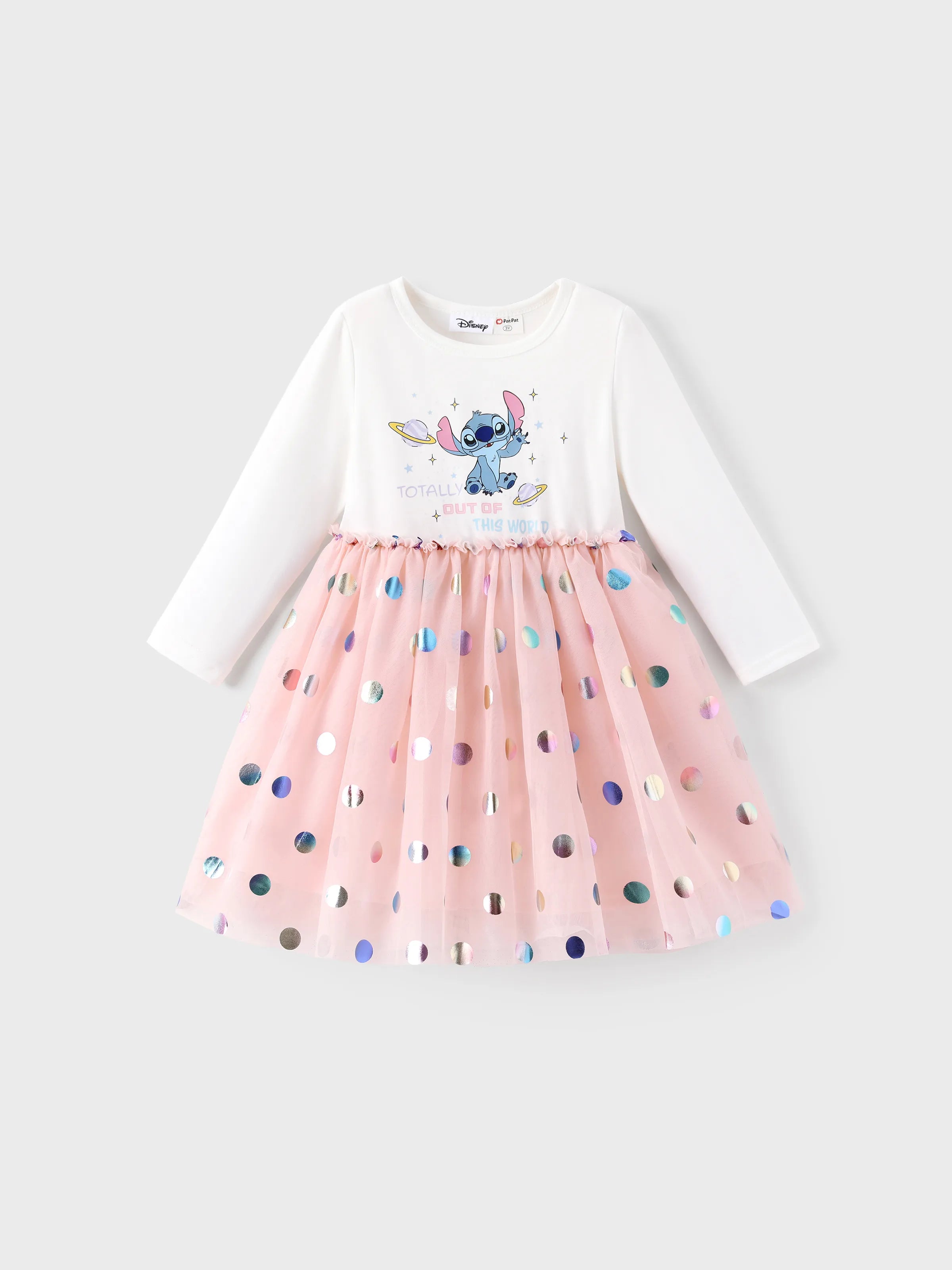 Disney Stitch Toddler Girl 62% Cotton Printed Mesh Dress White