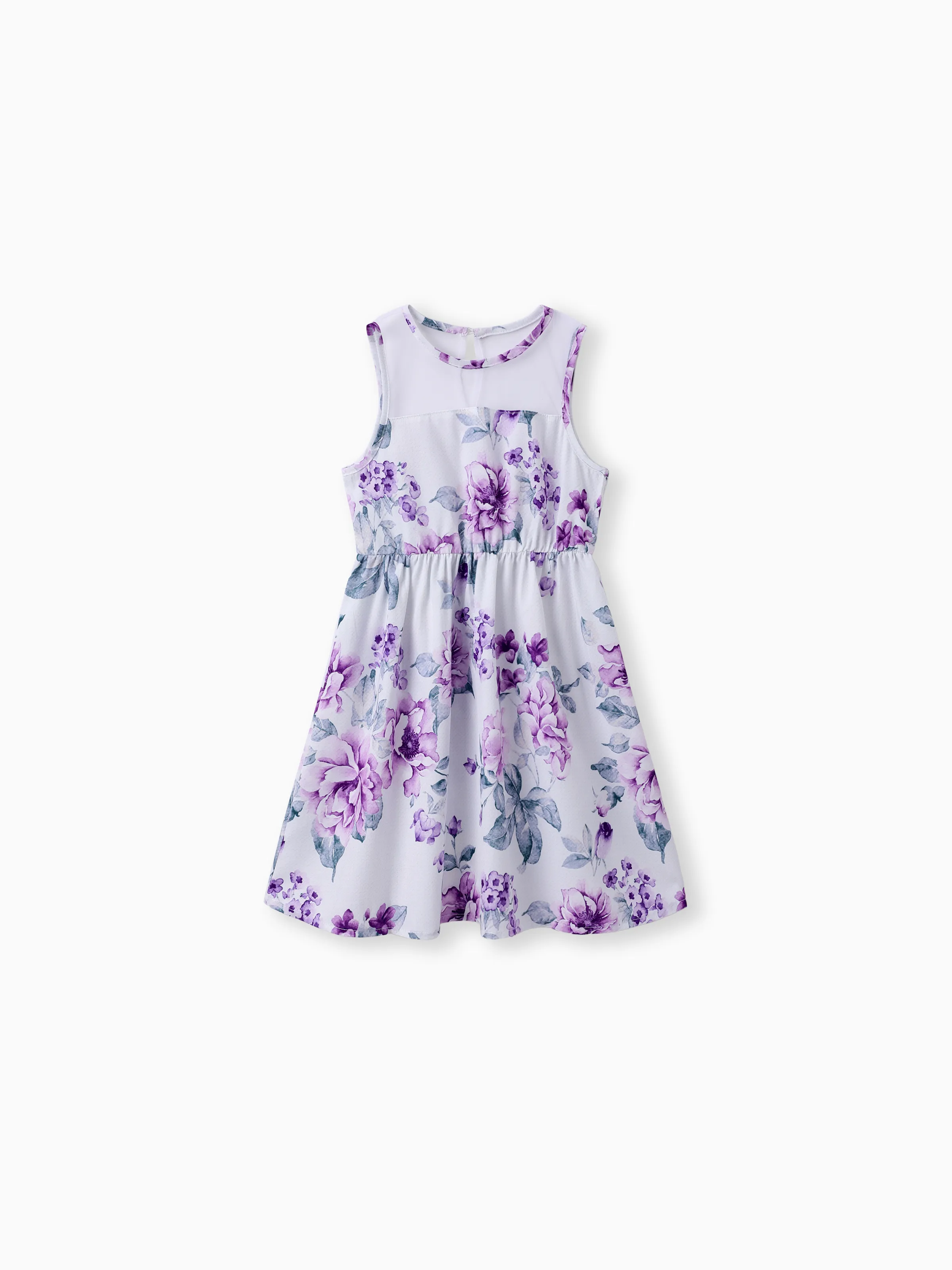13908-kid-girl-floral-print-mesh-design-sleeveless-dress-purple-1.webp Kid Girl Floral Print Mesh Design Sleeveless Dress Purple