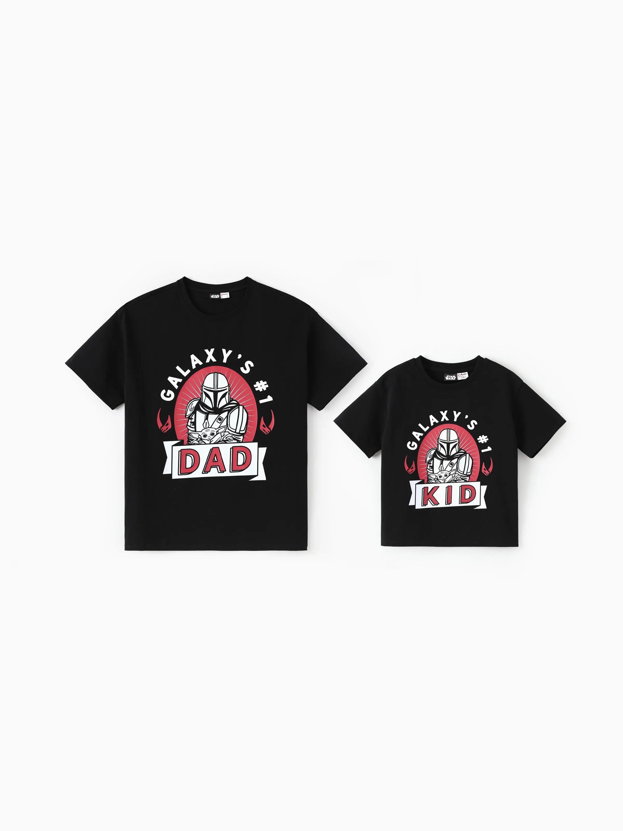Star Wars Daddy & Me Grogu Cotton Character Print T-shirts Black