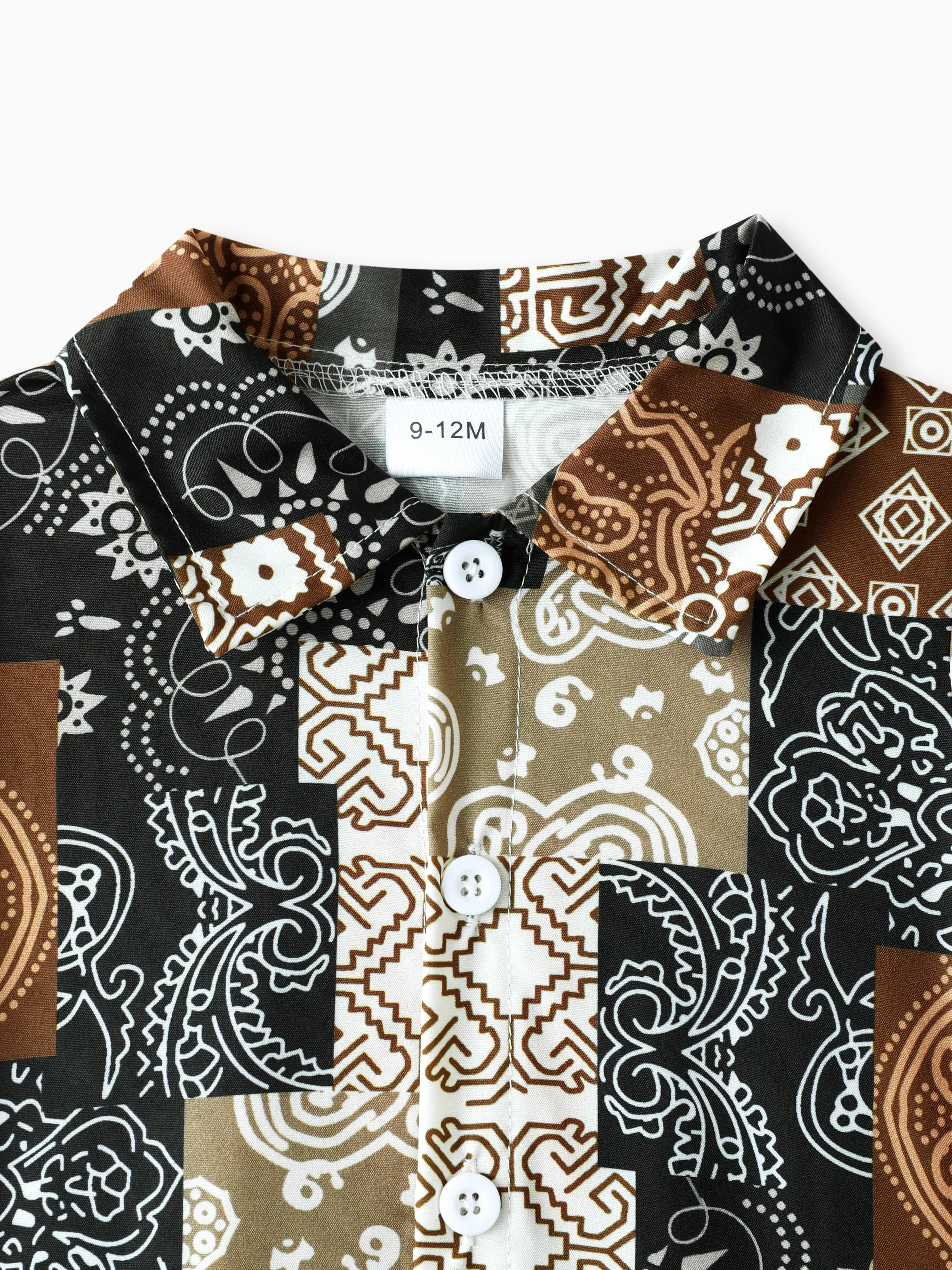 Casual Ethnic 2pcs Set for Baby Boy with Lapel, 100% Polyester, Regular Brown