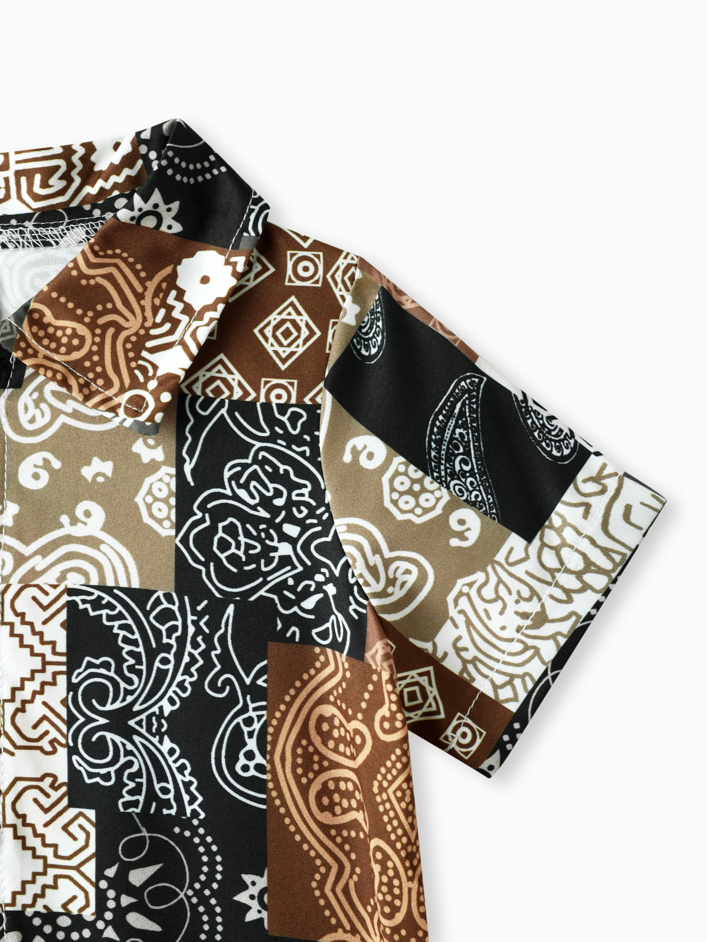 Casual Ethnic 2pcs Set for Baby Boy with Lapel, 100% Polyester, Regular Brown
