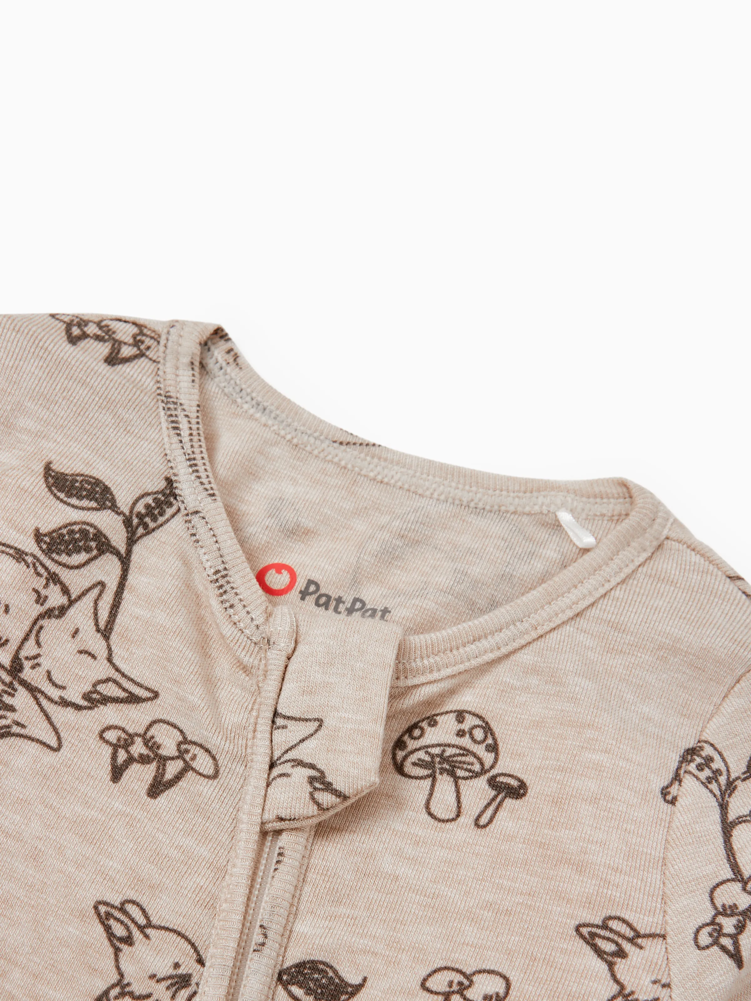 Baby Boy/Girl Plant Print Zip-up Snug-Fitting Wool Pajamas Apricot