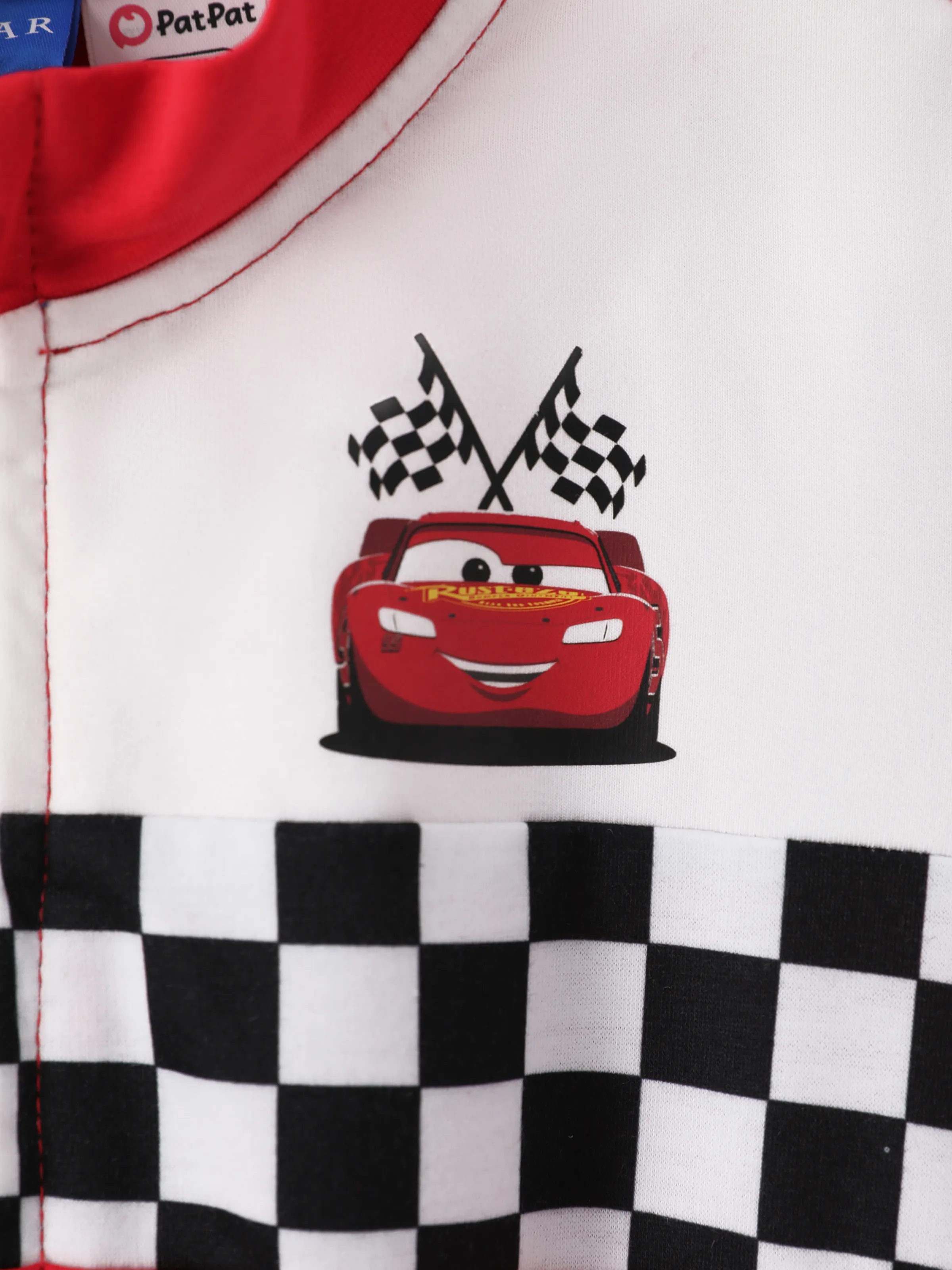 Cars Toddler Boy Zipper Design Checkerboard Short-sleeve Jumpsuit Red
