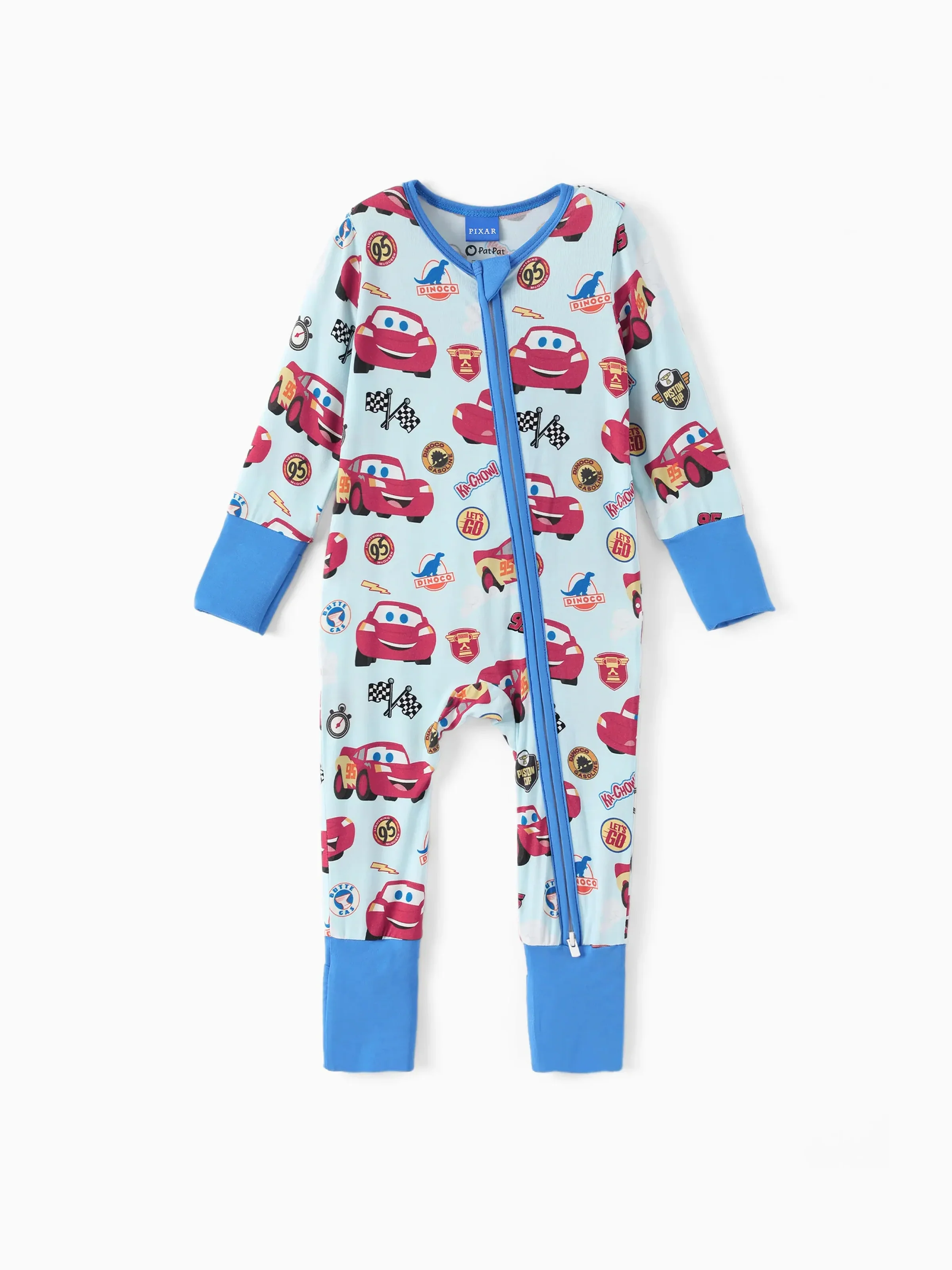 Cars Bamboo Baby Boy Lightning McQueen 2-Way Zip Onesies Anti Slip Long-sleeve Footie Blue